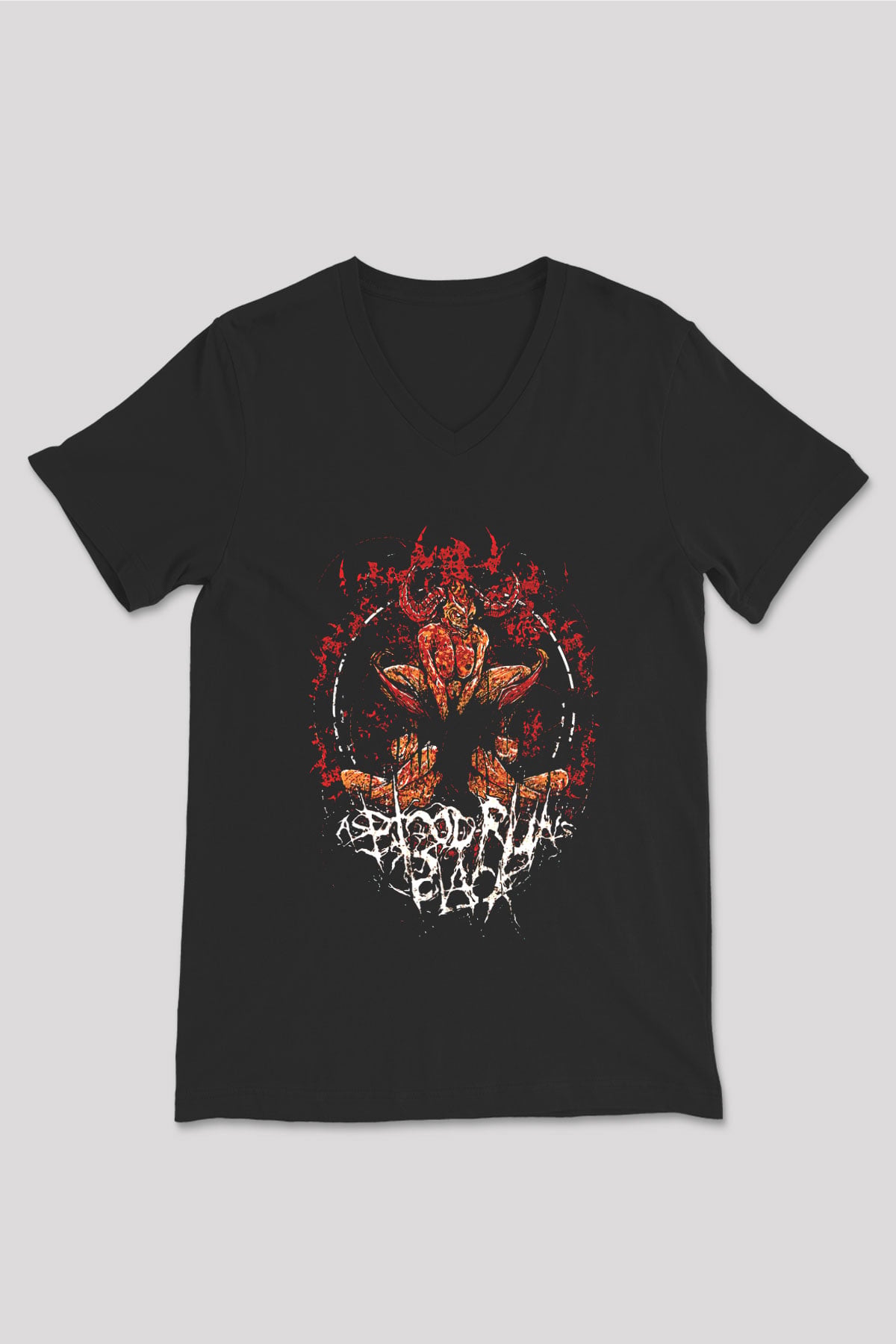 As Blood Runs Black Baskılı Unisex Siyah V Yaka Tişört - Tshirt