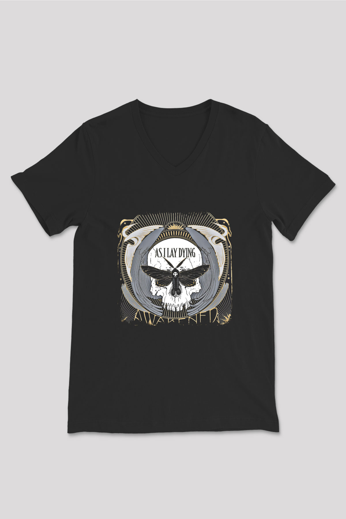 As I Lay Dying Baskılı Unisex Siyah V Yaka Tişört