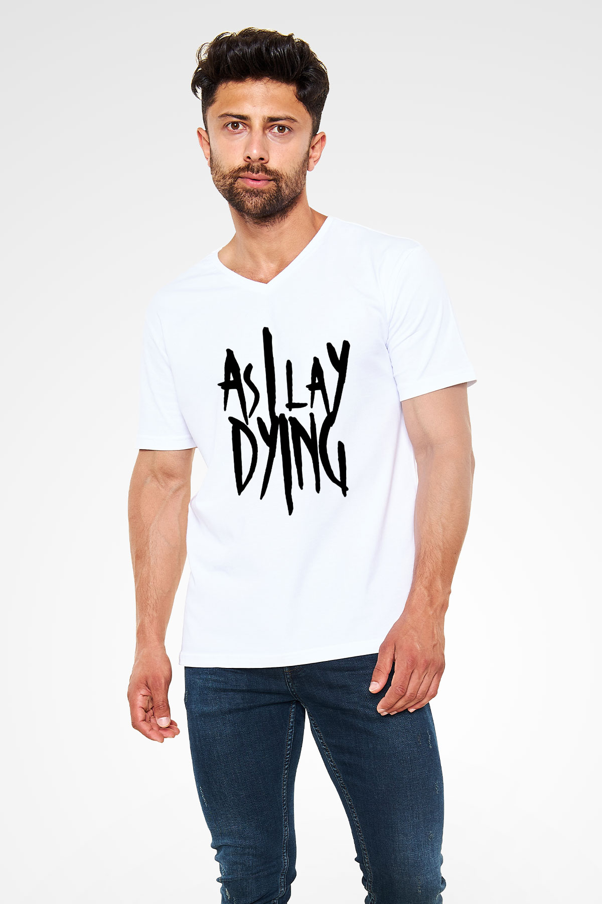 As I Lay Dying Beyaz Unisex V Yaka Tişört T-Shirt