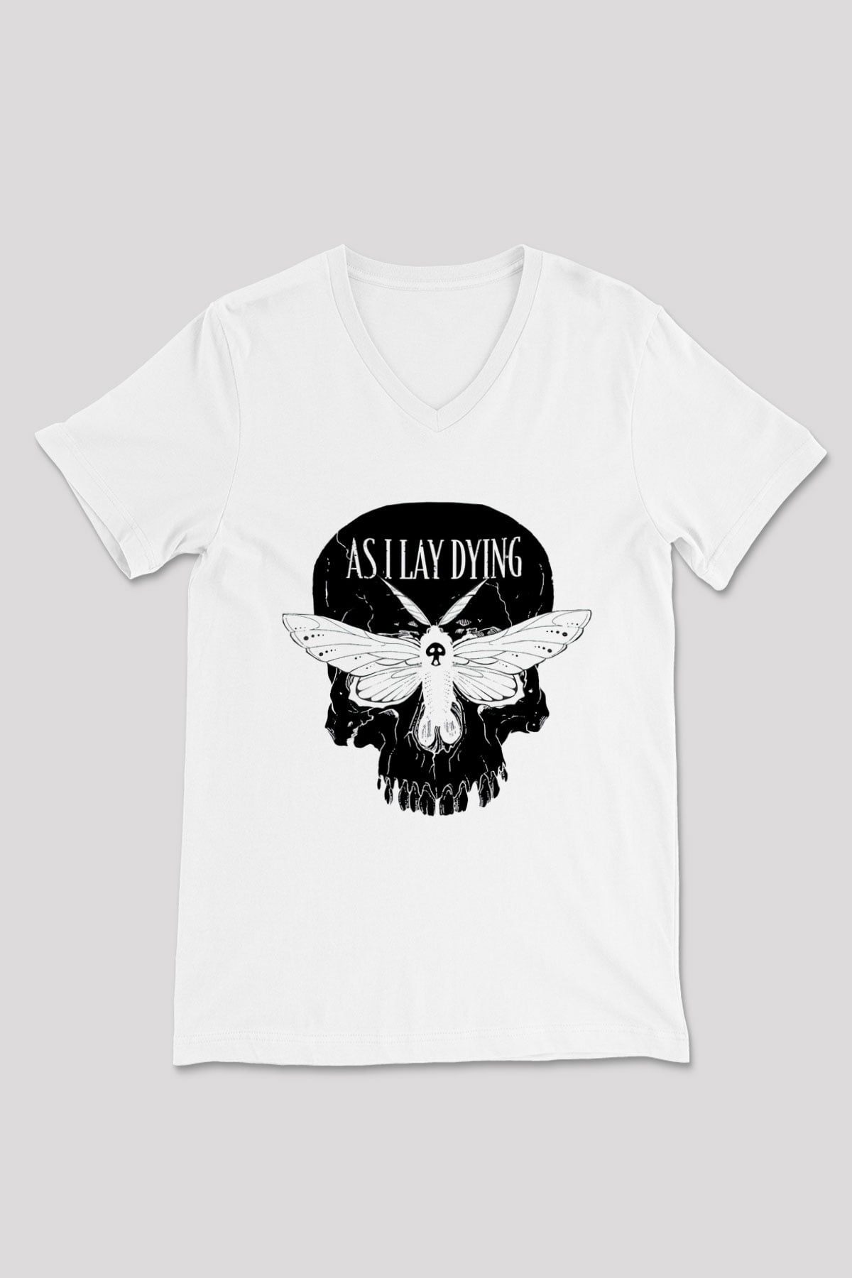 As I Lay Dying Beyaz Unisex V Yaka Tişört T-Shirt