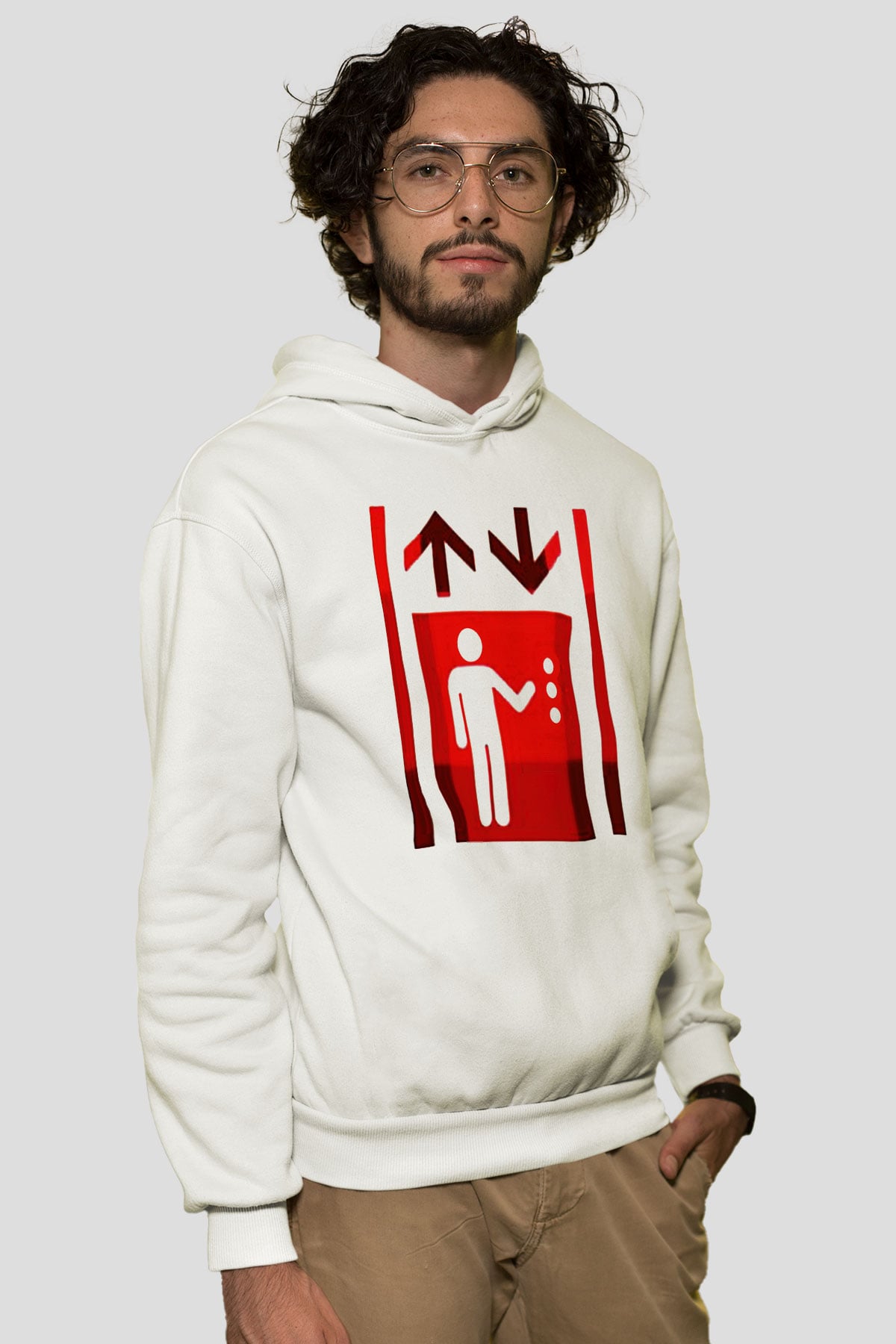 Asansörcü Beyaz Unisex Hoodie