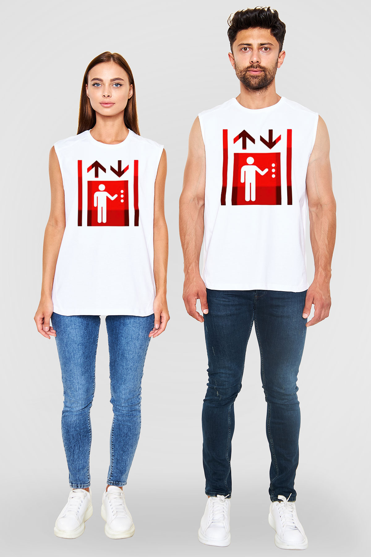 Asansörcü Beyaz Unisex Kolsuz Tişört
