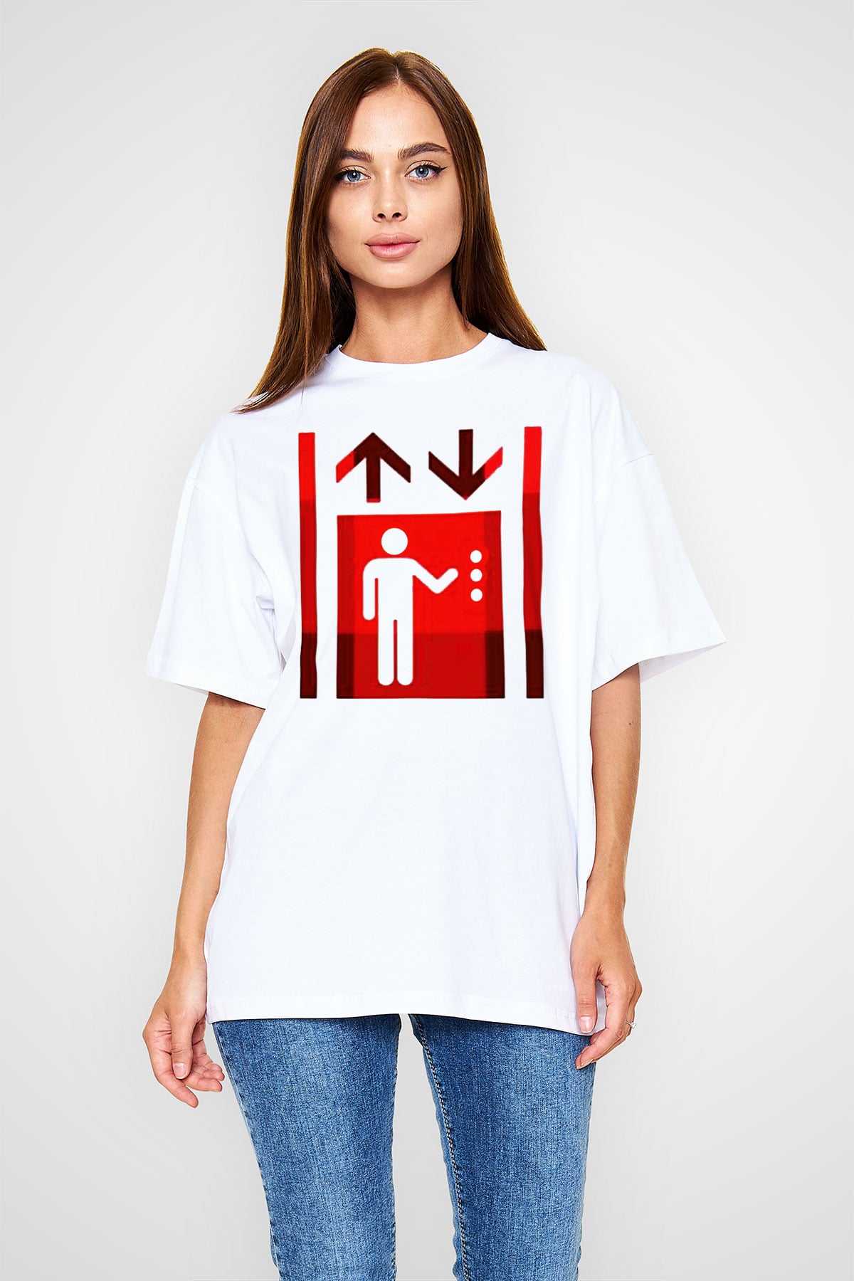 Asansörcü Beyaz Unisex Oversize Tişört T-Shirt