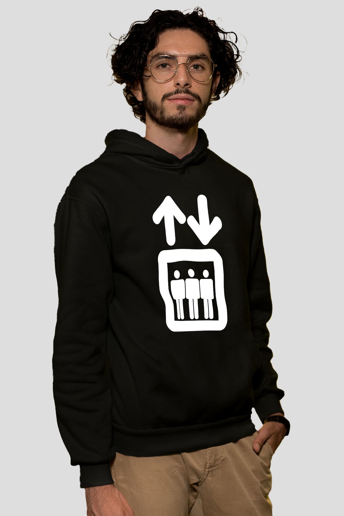 Asansörcü Siyah Unisex Kapşonlu Sweatshirt