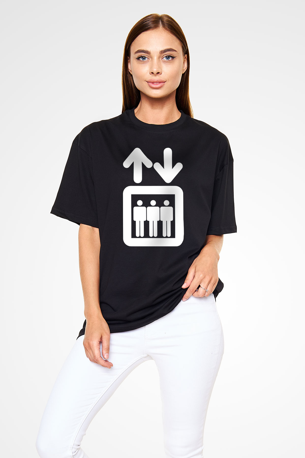 Asansörcü Siyah Unisex Oversize Tişört T-Shirt