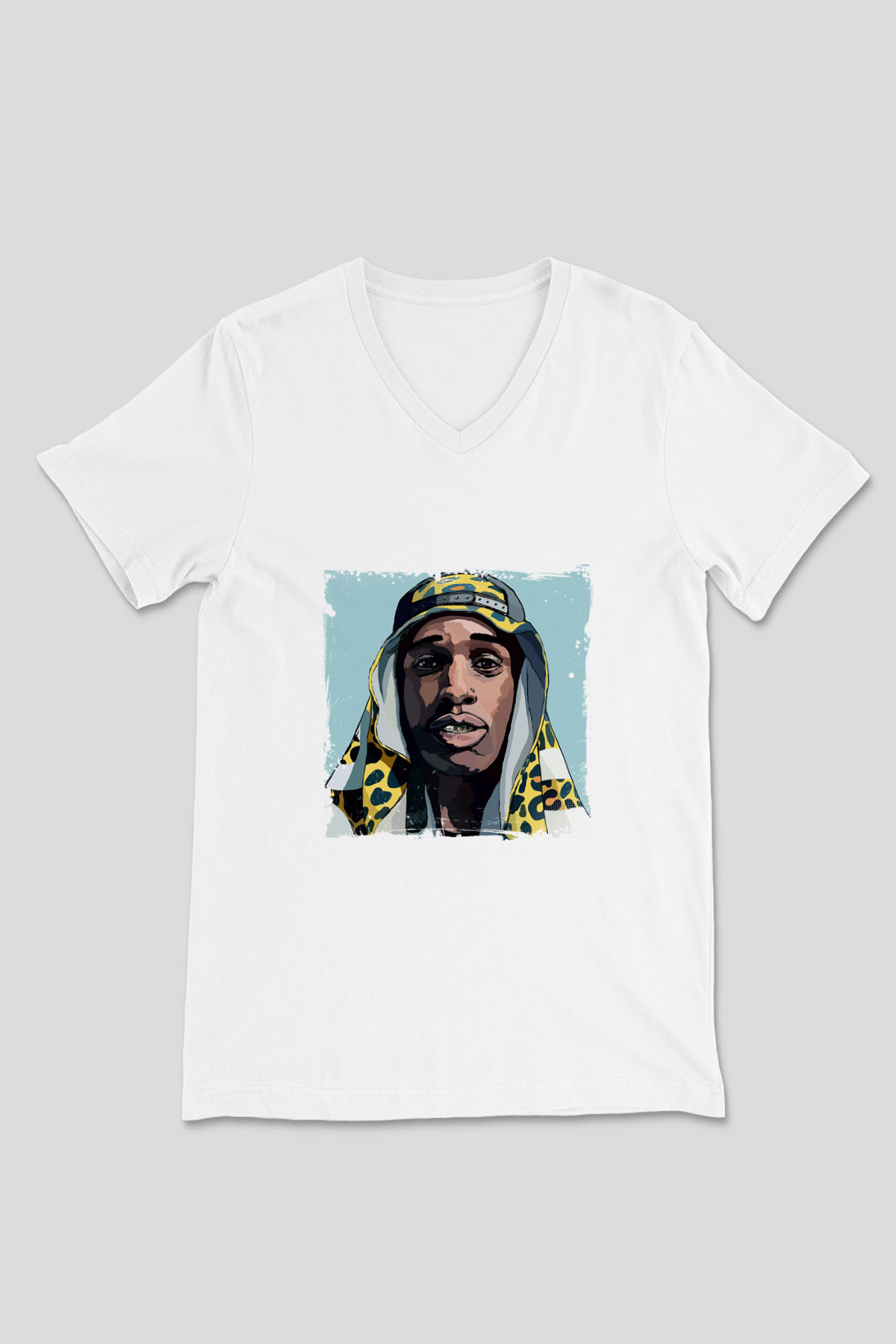 ASAP Mob Baskılı Beyaz V Yaka Unisex Tişört