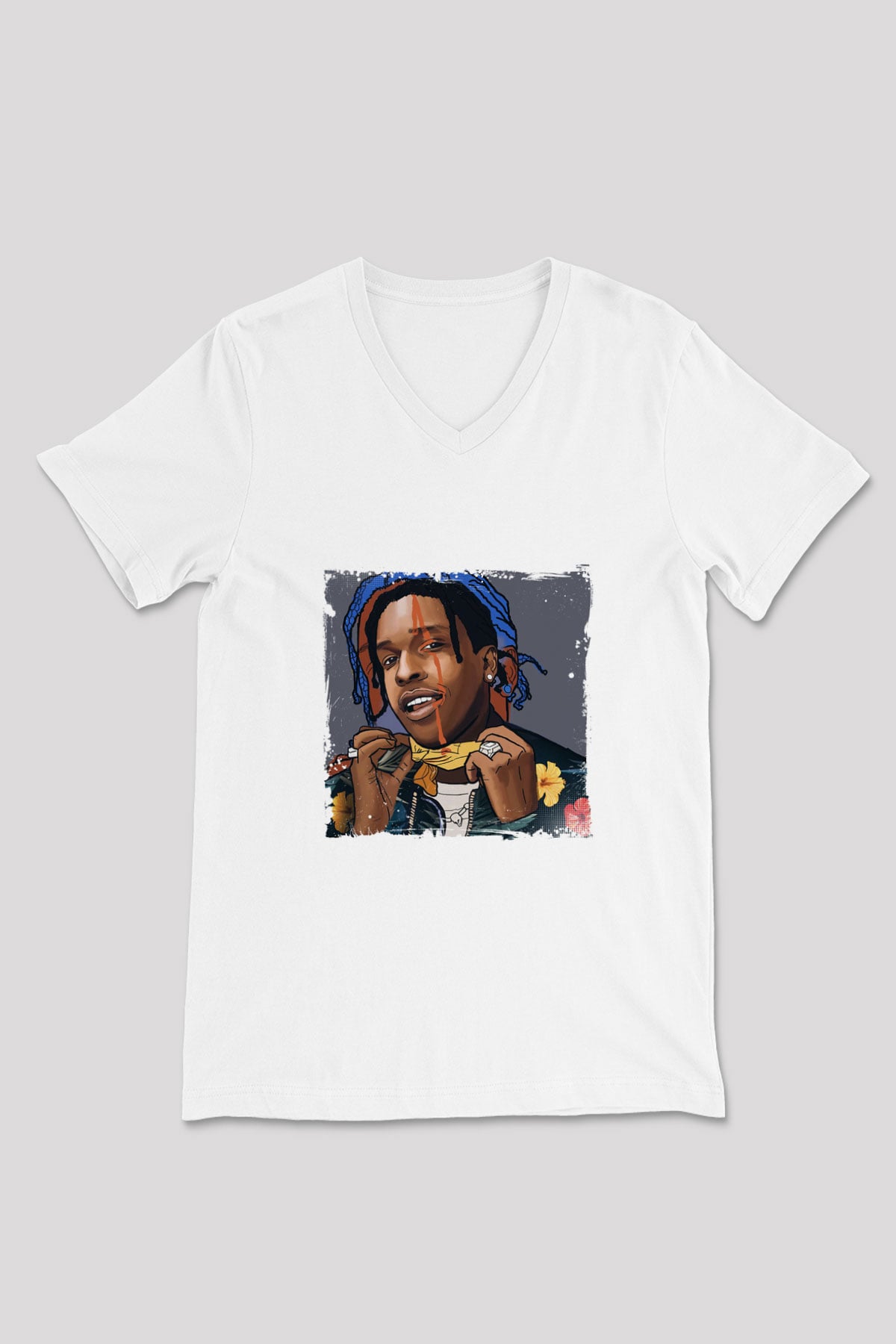 ASAP Mob Baskılı Beyaz V Yaka Unisex Tişört