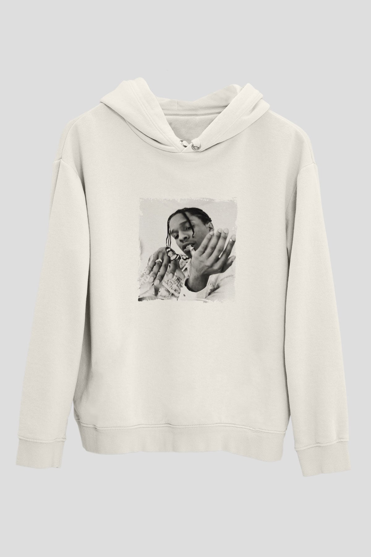 ASAP Mob Baskılı Unisex Beyaz Hoodie