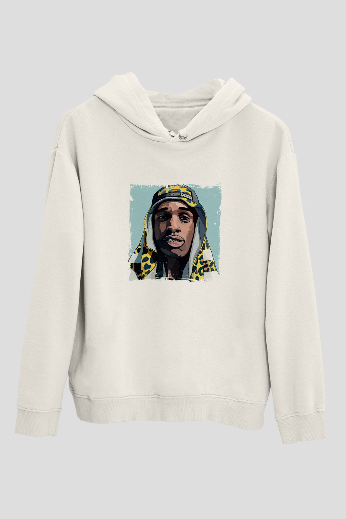 ASAP Mob Baskılı Unisex Beyaz Hoodie
