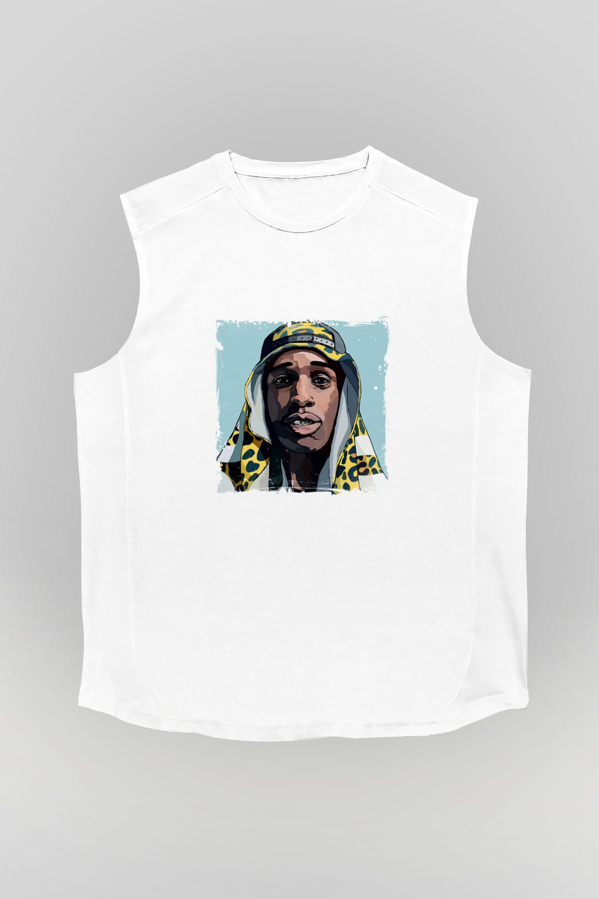 ASAP Mob Baskılı Unisex Beyaz Kolsuz Tişört