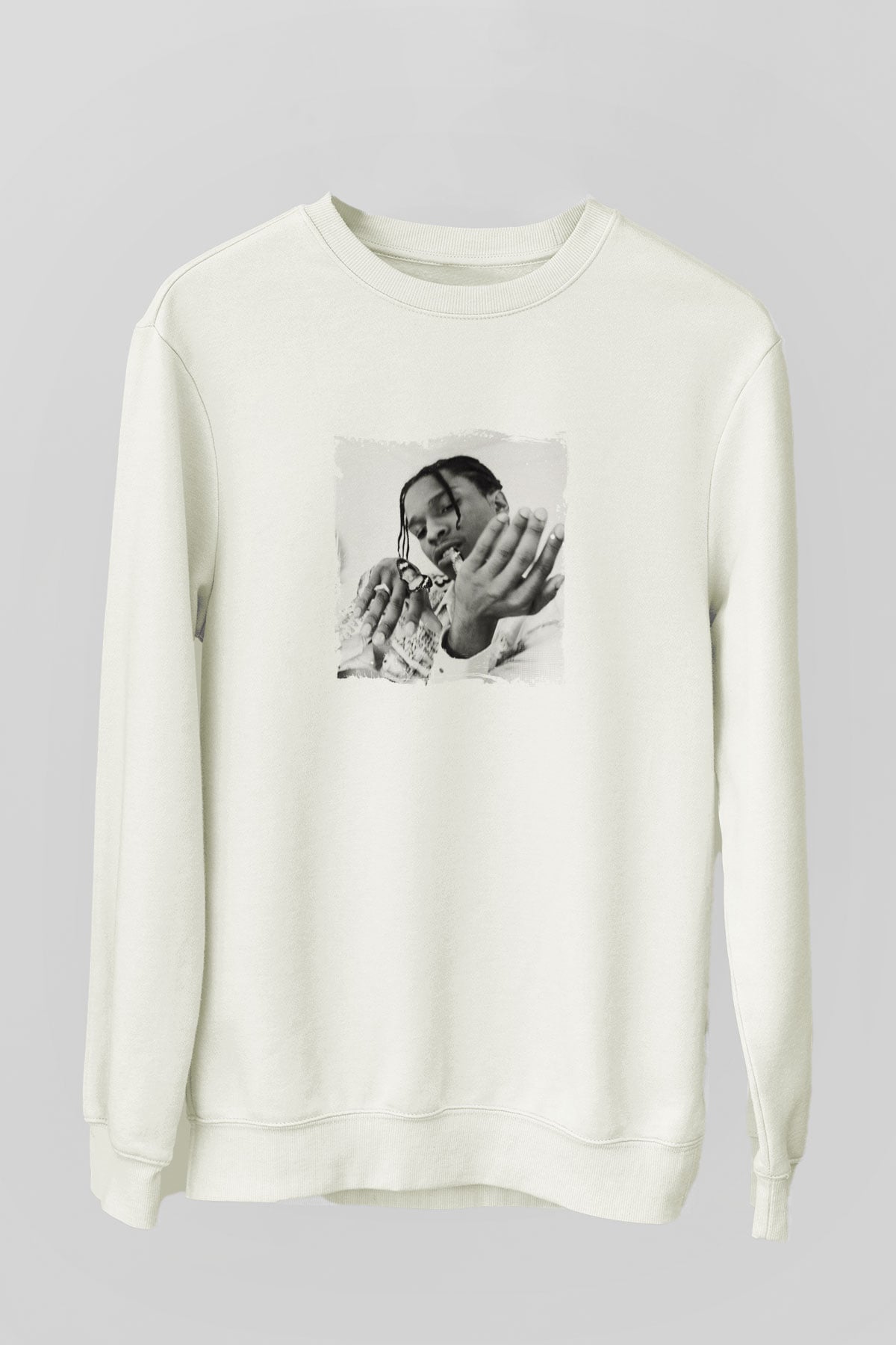 ASAP Mob Baskılı Unisex Beyaz Sweatshirt
