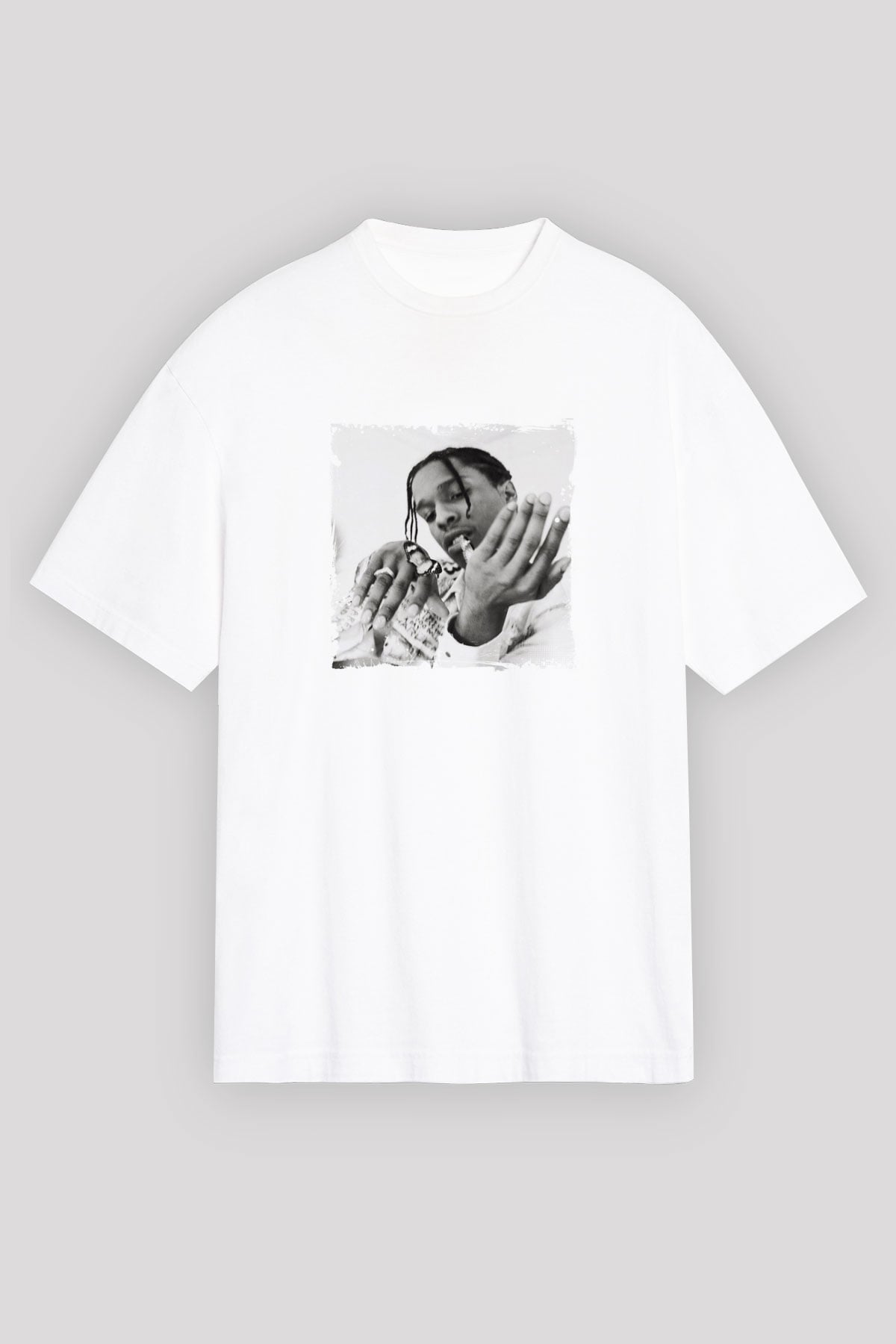 ASAP Mob Baskılı Unisex Beyaz Tişört
