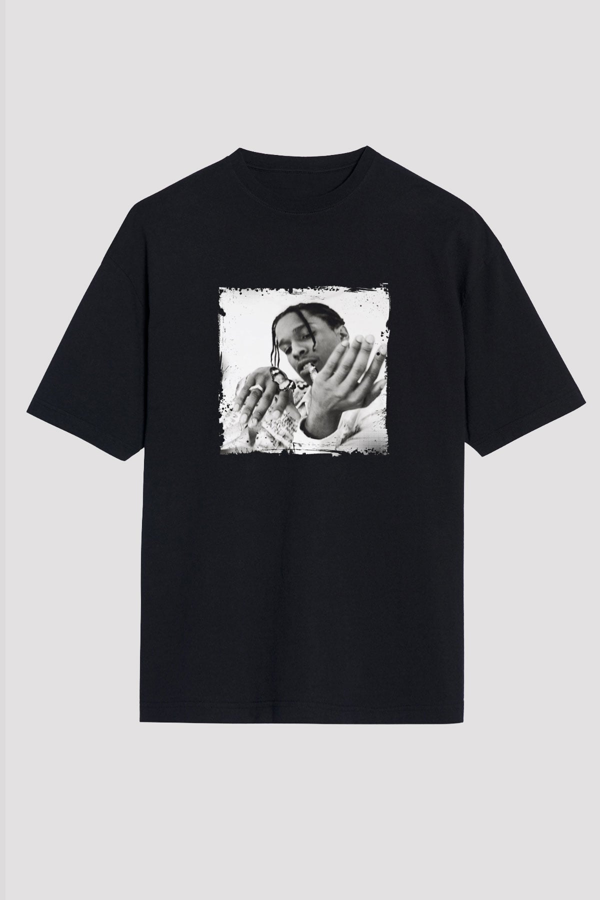 ASAP Mob Baskılı Unisex Oversize Siyah Tişört