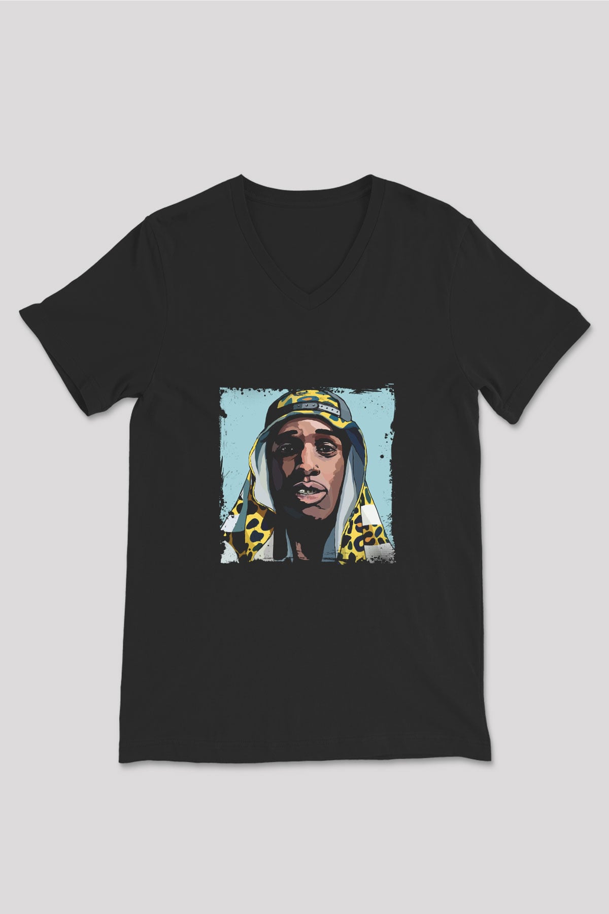 ASAP Mob Baskılı Unisex Siyah V Yaka Tişört