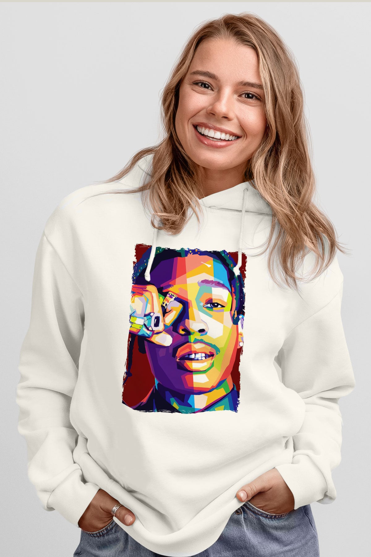 ASAP Mob Beyaz Unisex Kapüşonlu Sweatshirt