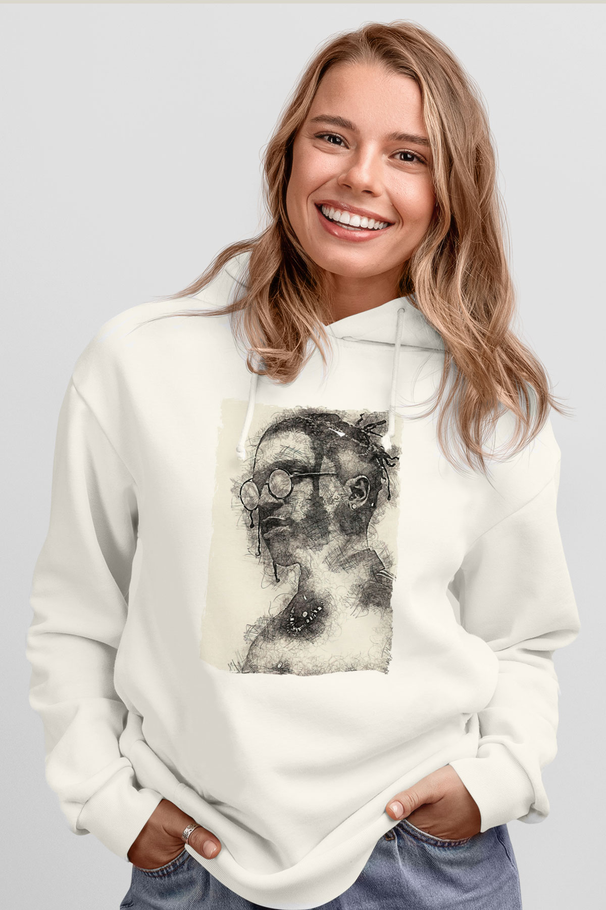 ASAP Mob Beyaz Unisex Kapüşonlu Sweatshirt