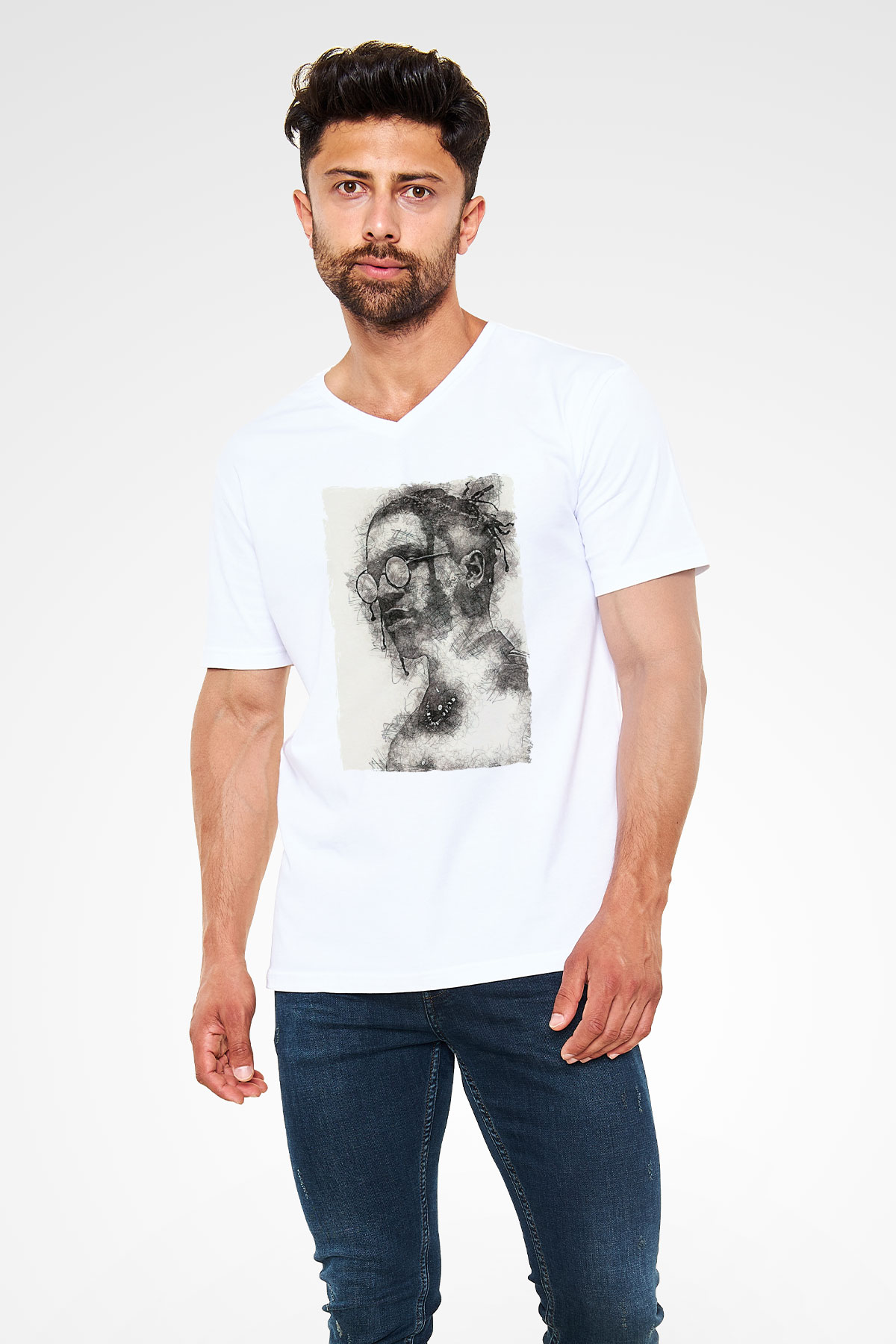 ASAP Mob Beyaz Unisex V Yaka Tişört
