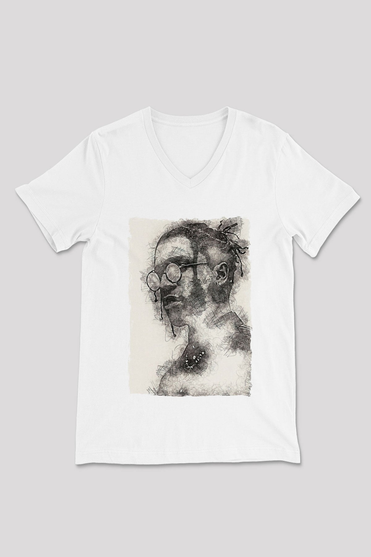 ASAP Mob Beyaz Unisex V Yaka Tişört