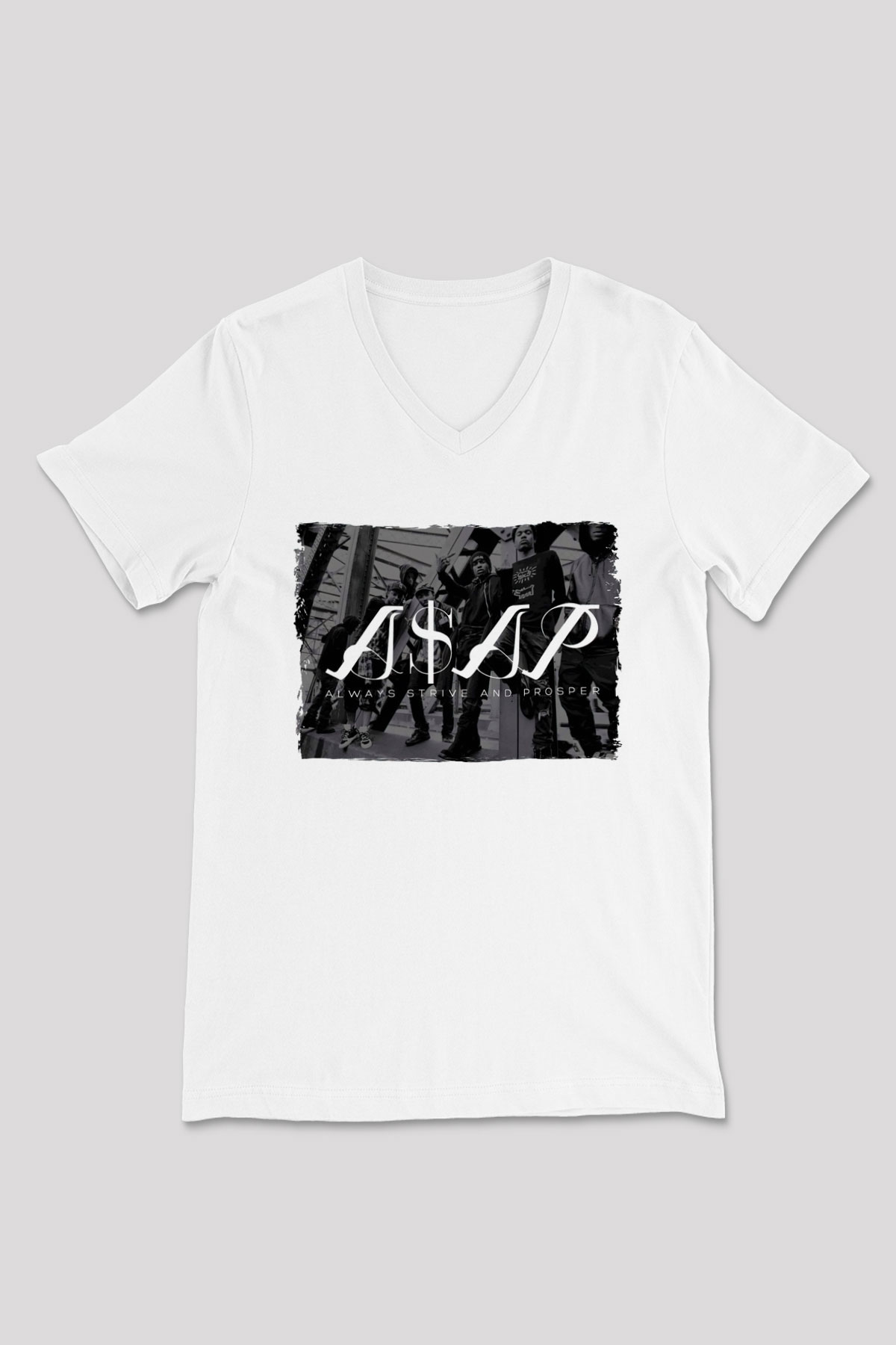 ASAP Mob Beyaz Unisex V Yaka Tişört