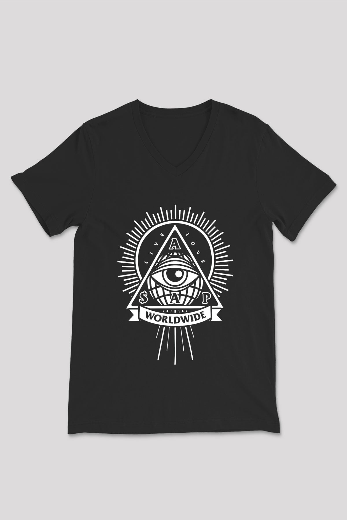 ASAP Mob Siyah Unisex V Yaka Tişört T-Shirt
