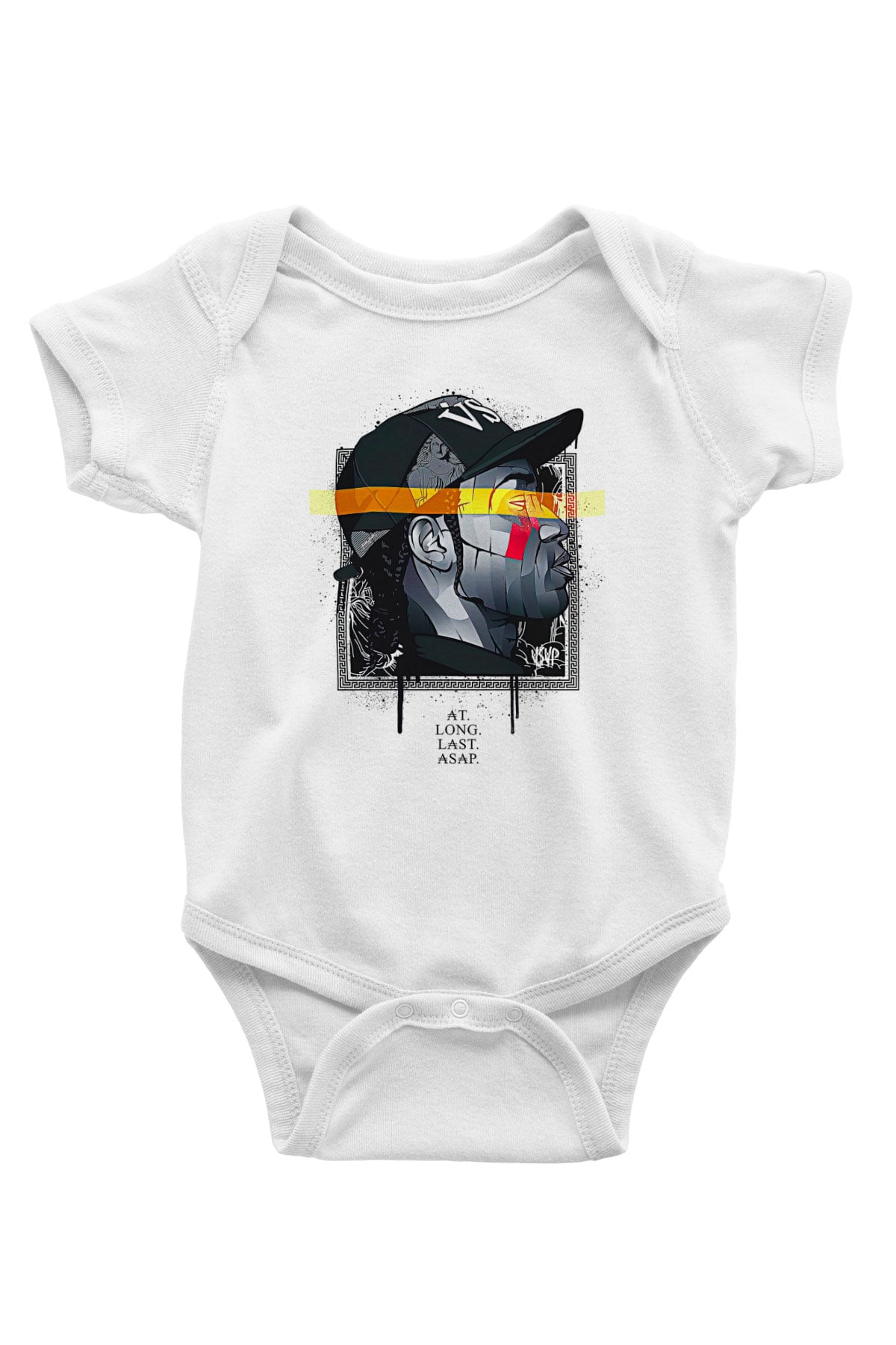 Asap Rocky Baskılı Beyaz Unisex Bebek Body - Zıbın