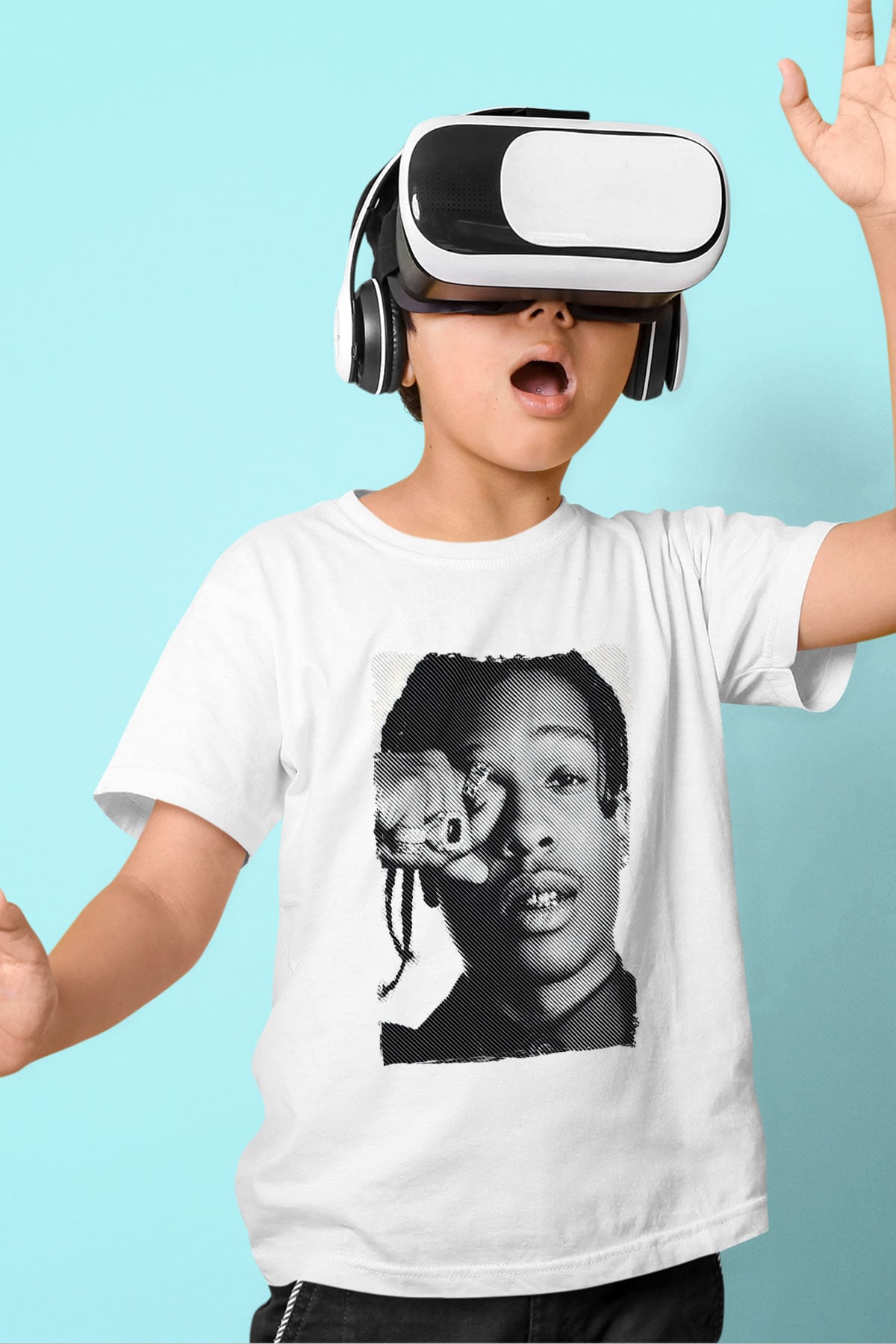Asap Rocky Baskılı Beyaz Unisex Beyaz Çocuk Tişört - Tshirt