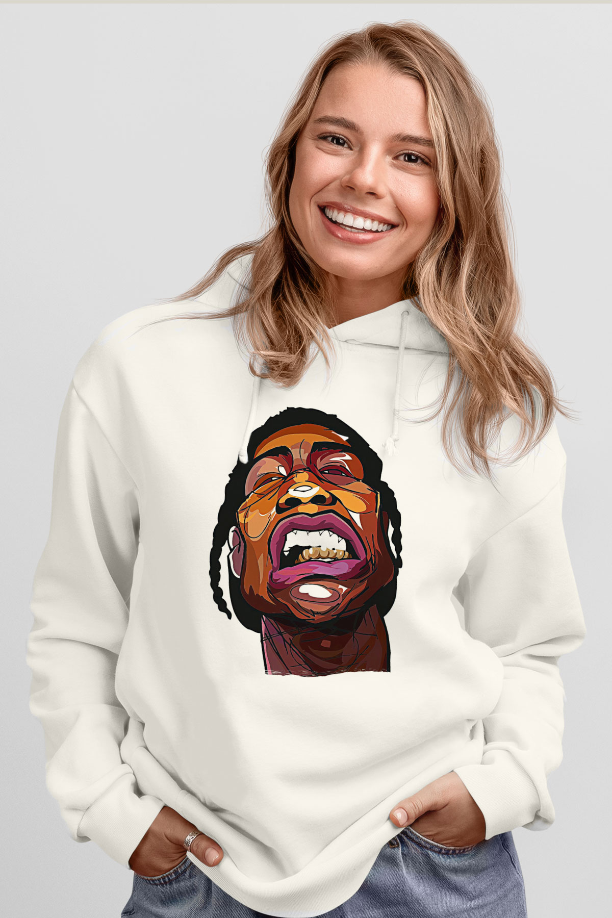 Asap Rocky Baskılı Beyaz Unisex Kapüşonlu Sweatshirt