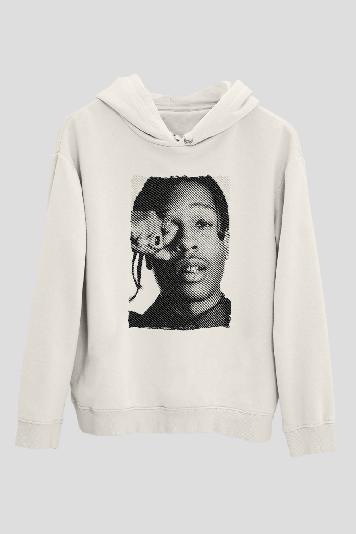 Asap Rocky Baskılı Beyaz Unisex Kapüşonlu Sweatshirt