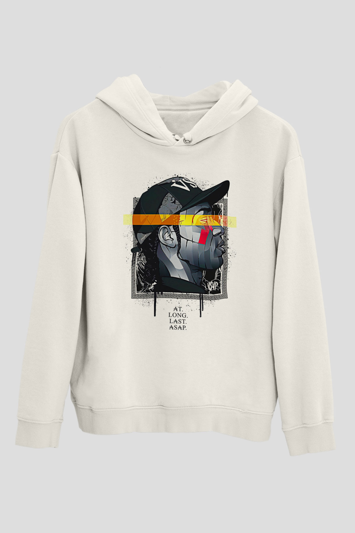 Asap Rocky Baskılı Beyaz Unisex Kapüşonlu Sweatshirt