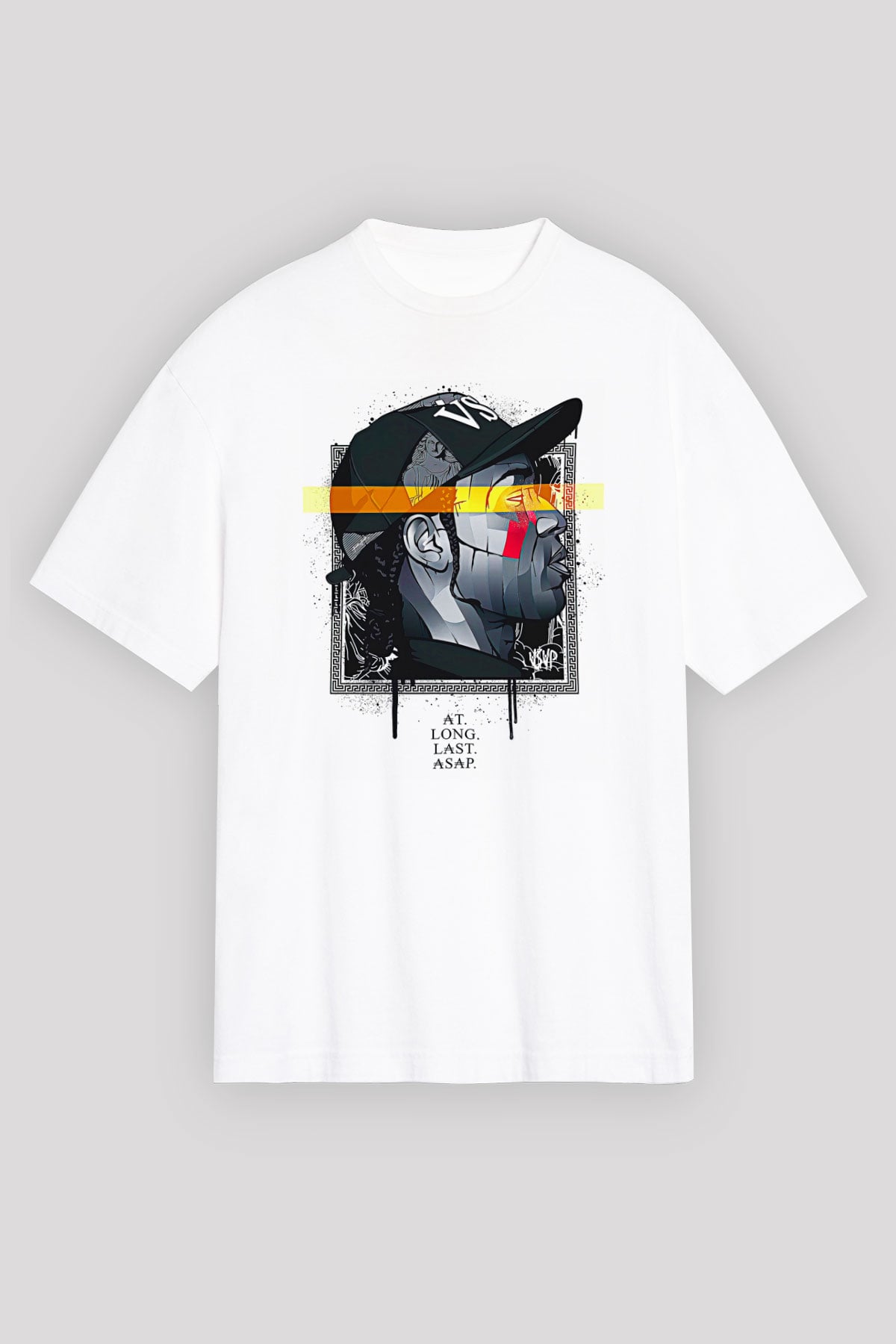 Asap Rocky Baskılı Beyaz Unisex Oversize Tişört - Tshirt