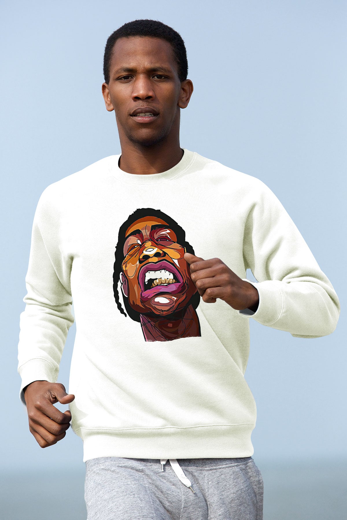 Asap Rocky Baskılı Beyaz Unisex Sweatshirt