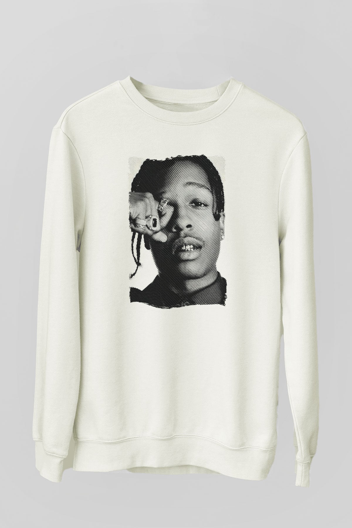 Asap Rocky Baskılı Beyaz Unisex Sweatshirt