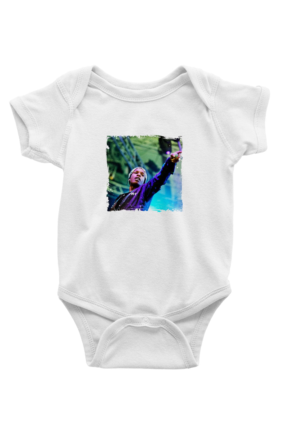 ASAP Rocky Baskılı Unisex Beyaz Bebek Body - Zıbın