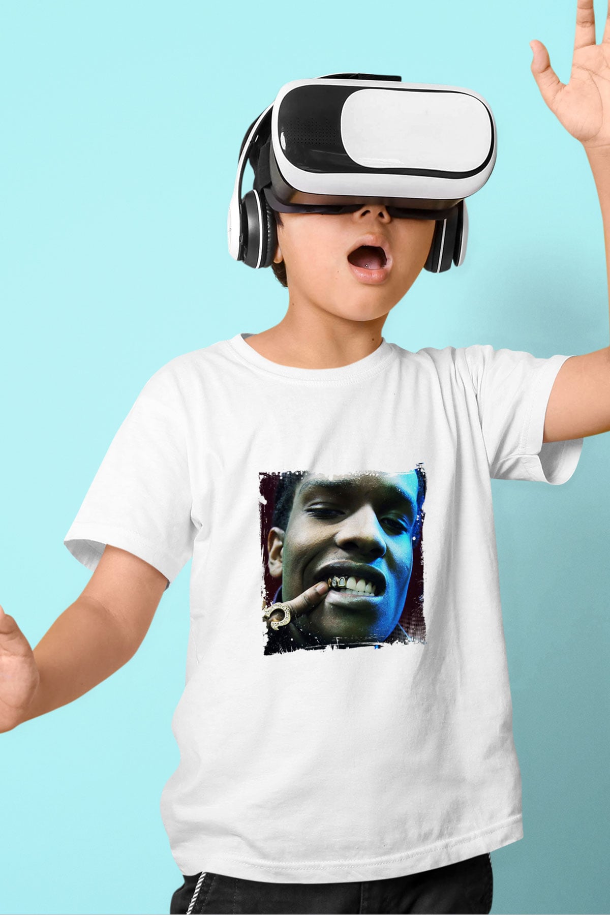 ASAP Rocky Baskılı Unisex Beyaz Çocuk Tişört