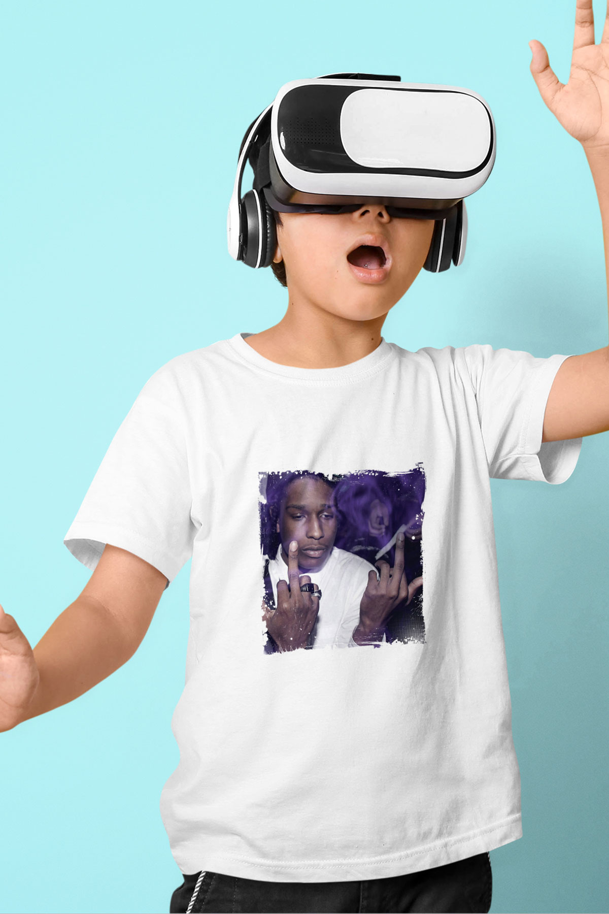 ASAP Rocky Baskılı Unisex Beyaz Çocuk Tişört