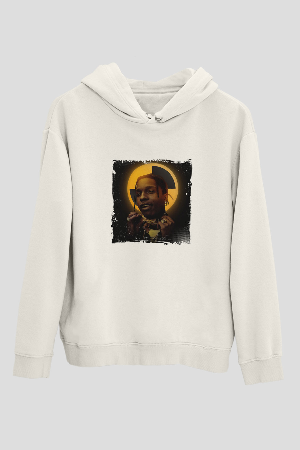ASAP Rocky Baskılı Unisex Beyaz Hoodie