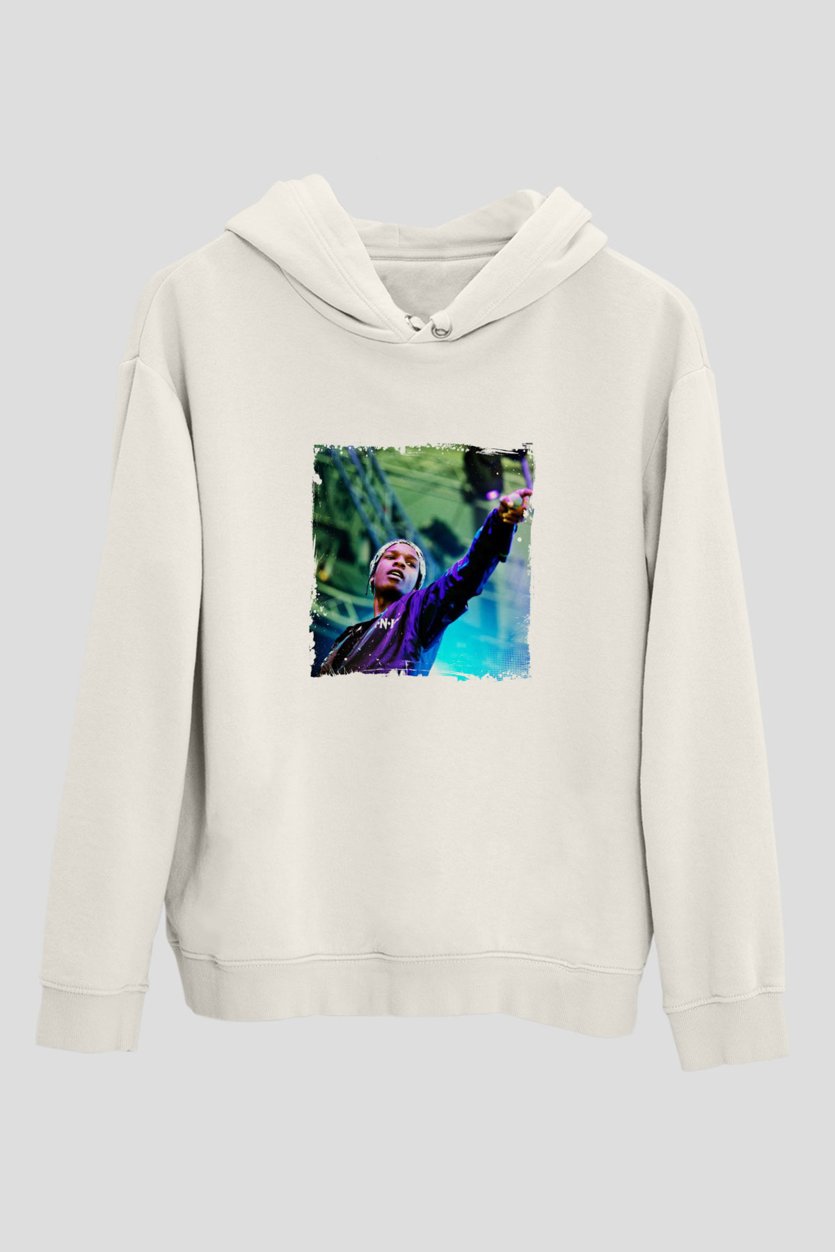 ASAP Rocky Baskılı Unisex Beyaz Hoodie