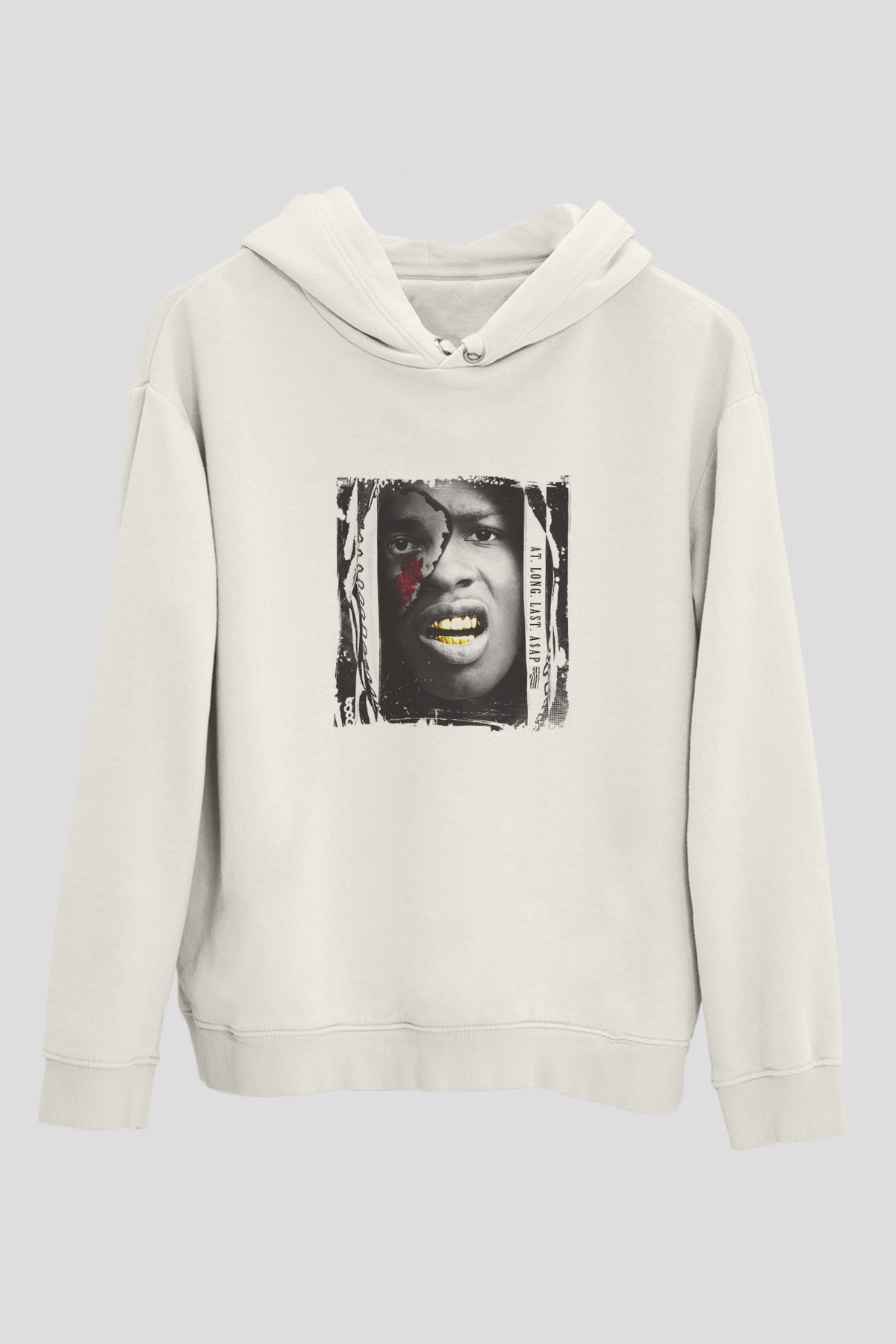 ASAP Rocky Baskılı Unisex Beyaz Hoodie