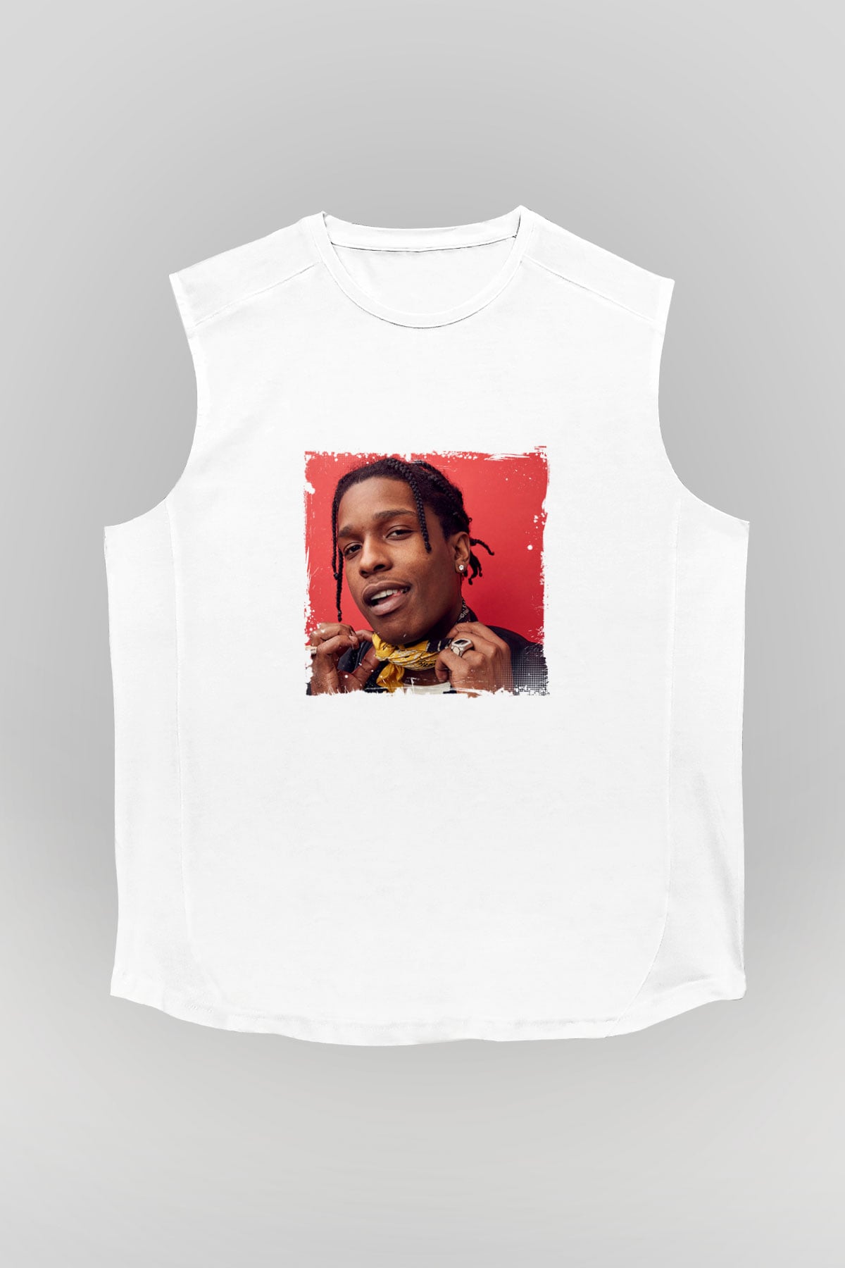 ASAP Rocky Baskılı Unisex Beyaz Kolsuz Tişört
