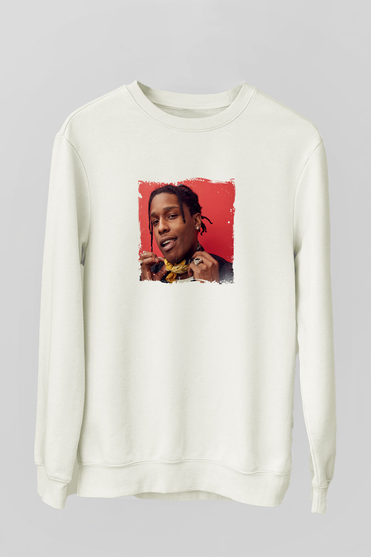 ASAP Rocky Baskılı Unisex Beyaz Sweatshirt