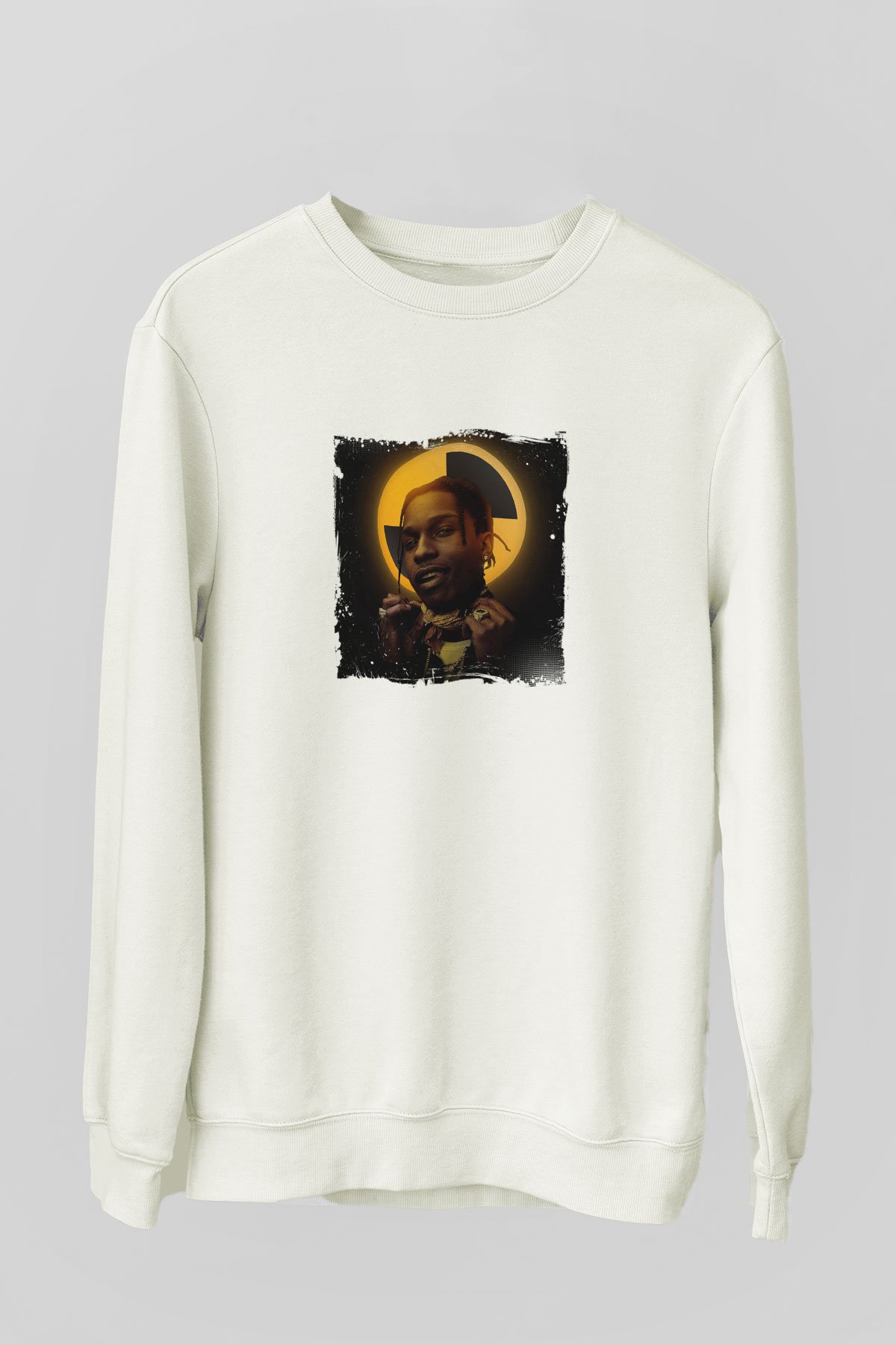 ASAP Rocky Baskılı Unisex Beyaz Sweatshirt