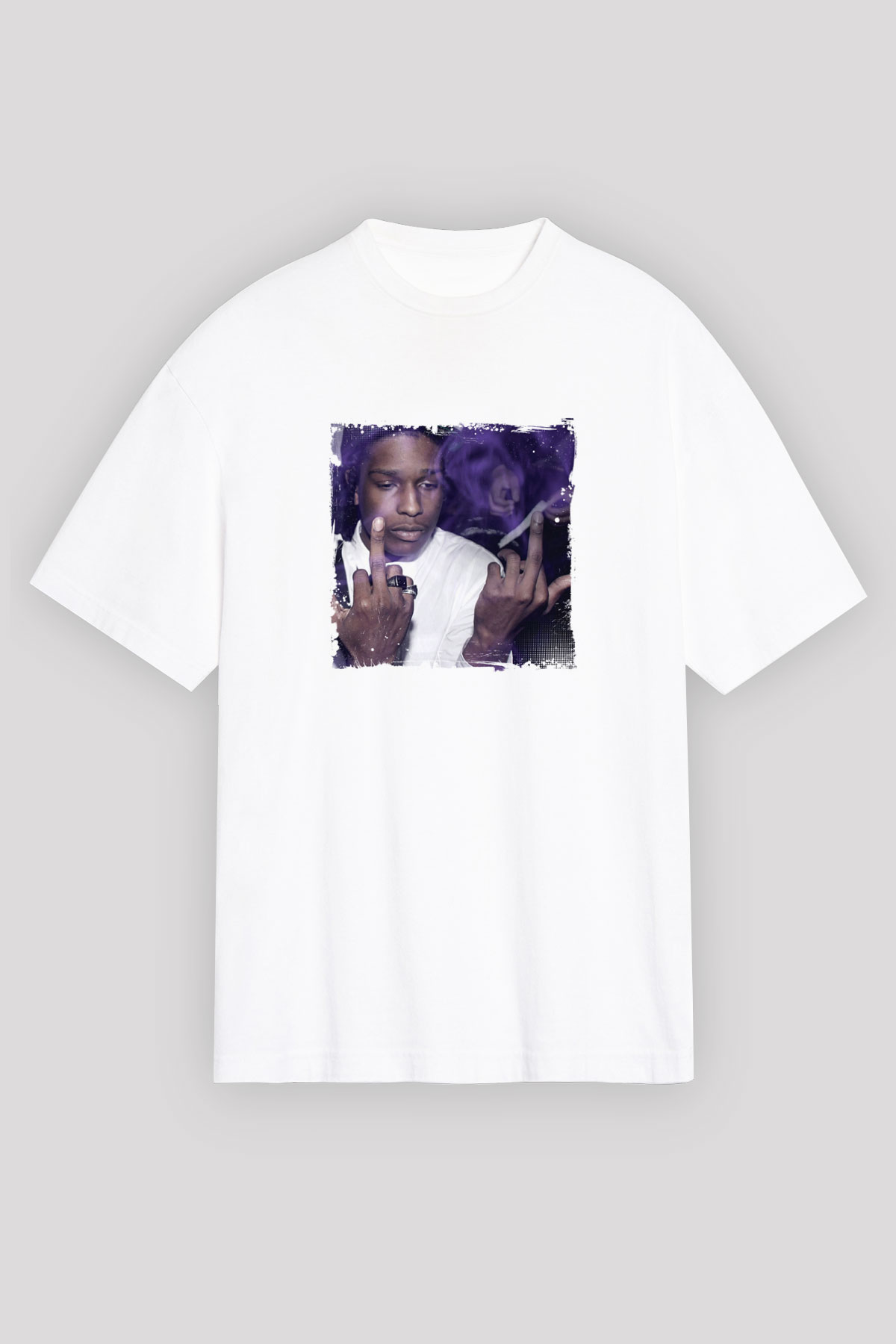 ASAP Rocky Baskılı Unisex Beyaz Tişört