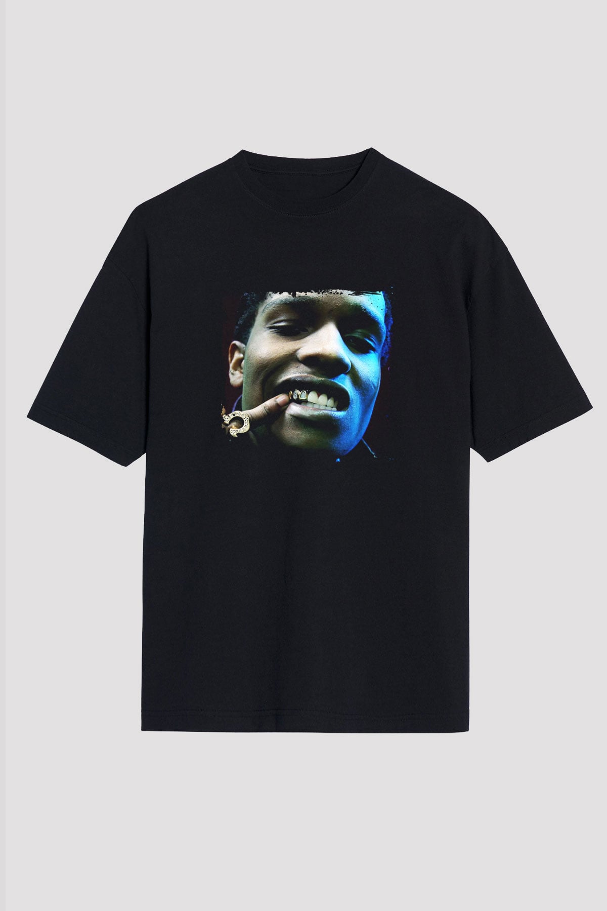 ASAP Rocky Baskılı Unisex Oversize Siyah Tişört