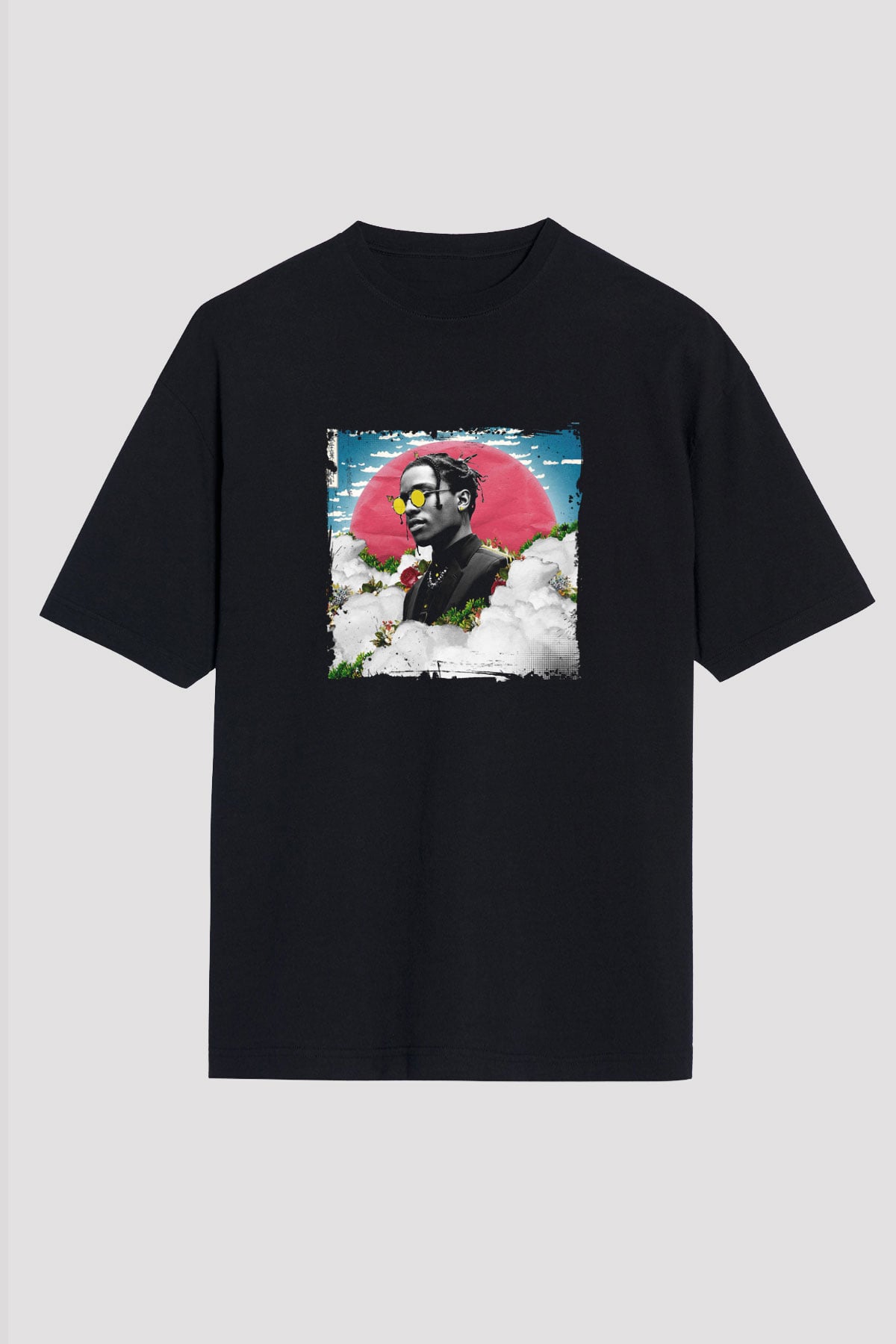 ASAP Rocky Baskılı Unisex Oversize Siyah Tişört