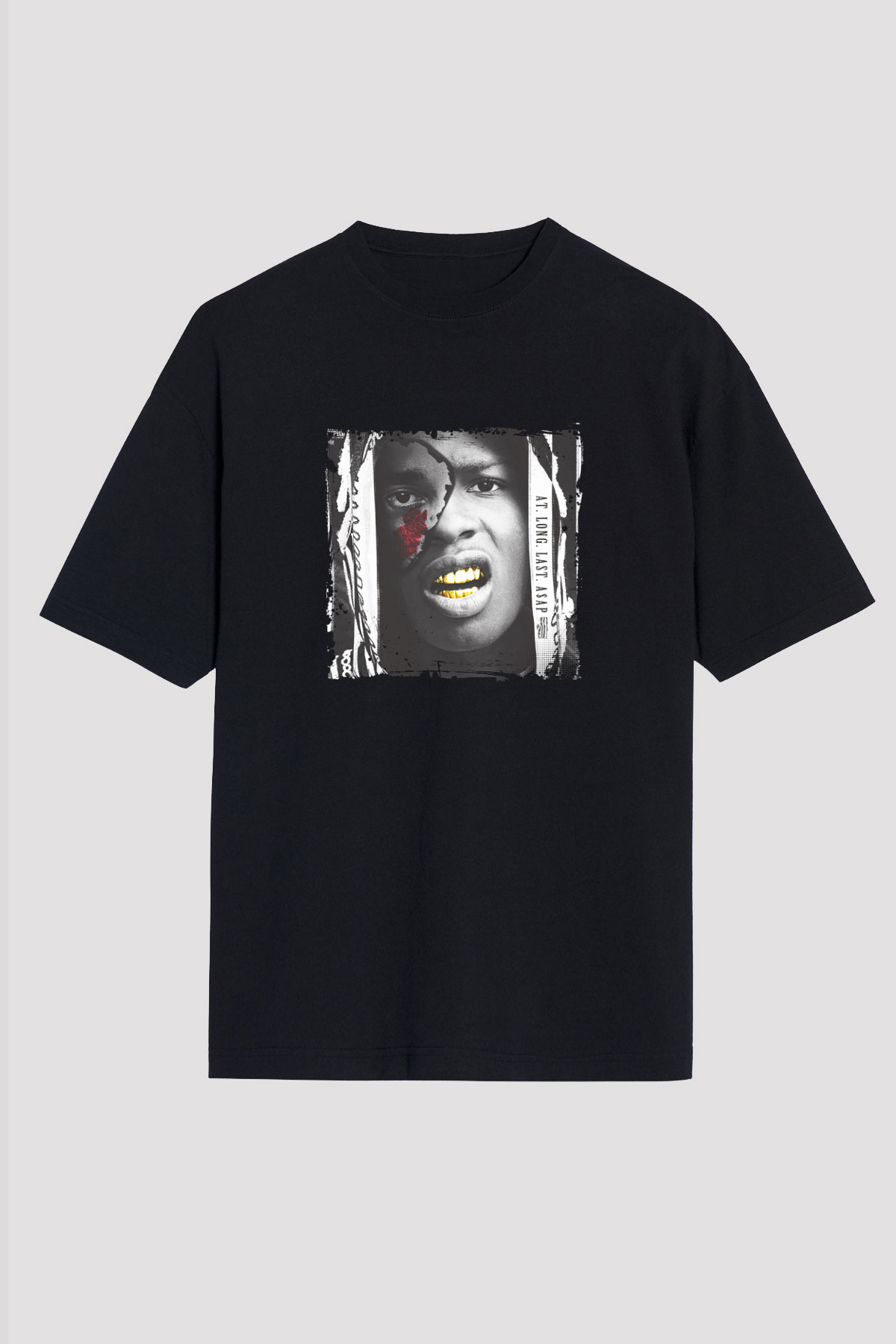 ASAP Rocky Baskılı Unisex Oversize Siyah Tişört