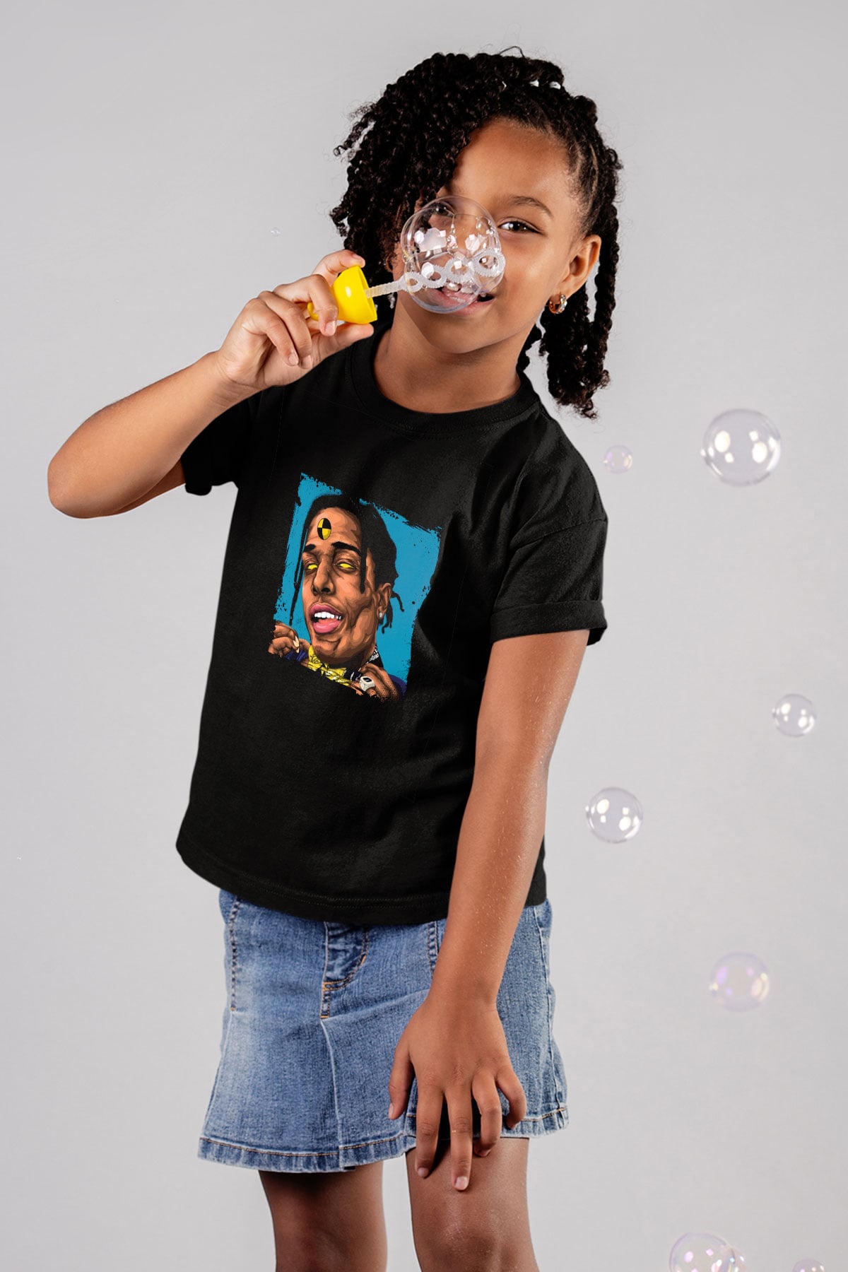 ASAP Rocky Baskılı Unisex Siyah Çocuk Tişört
