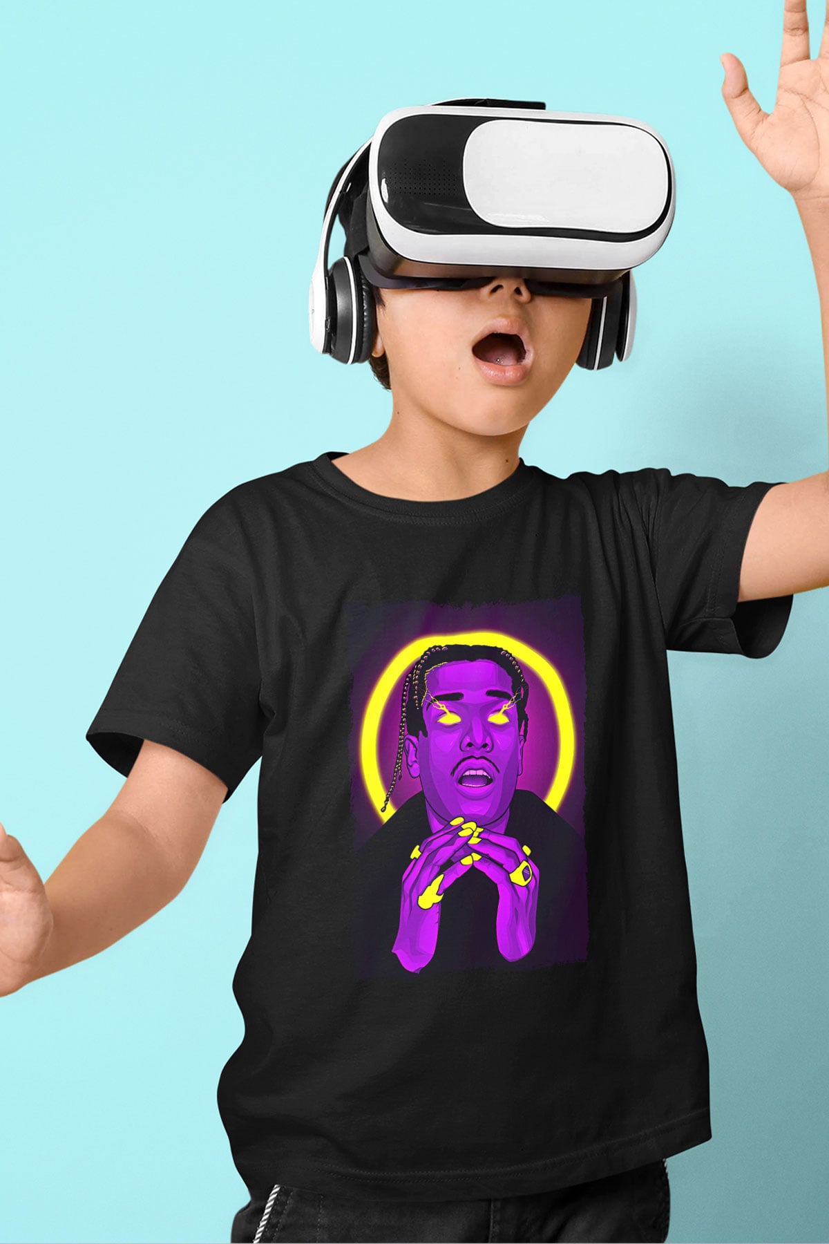 Asap Rocky Baskılı Unisex Siyah Çocuk Tişört - Tshirt