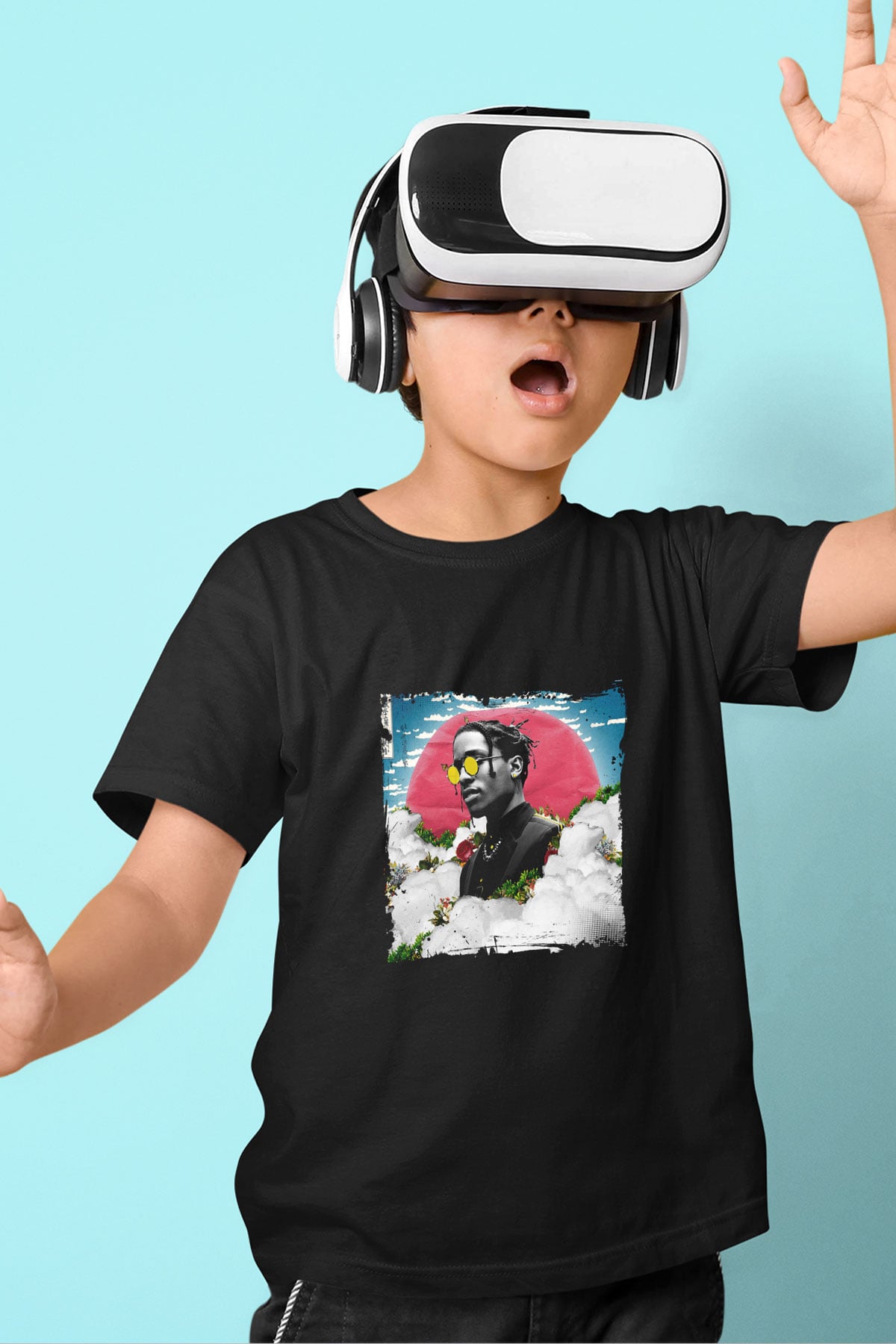 ASAP Rocky Baskılı Unisex Siyah Çocuk Tişört
