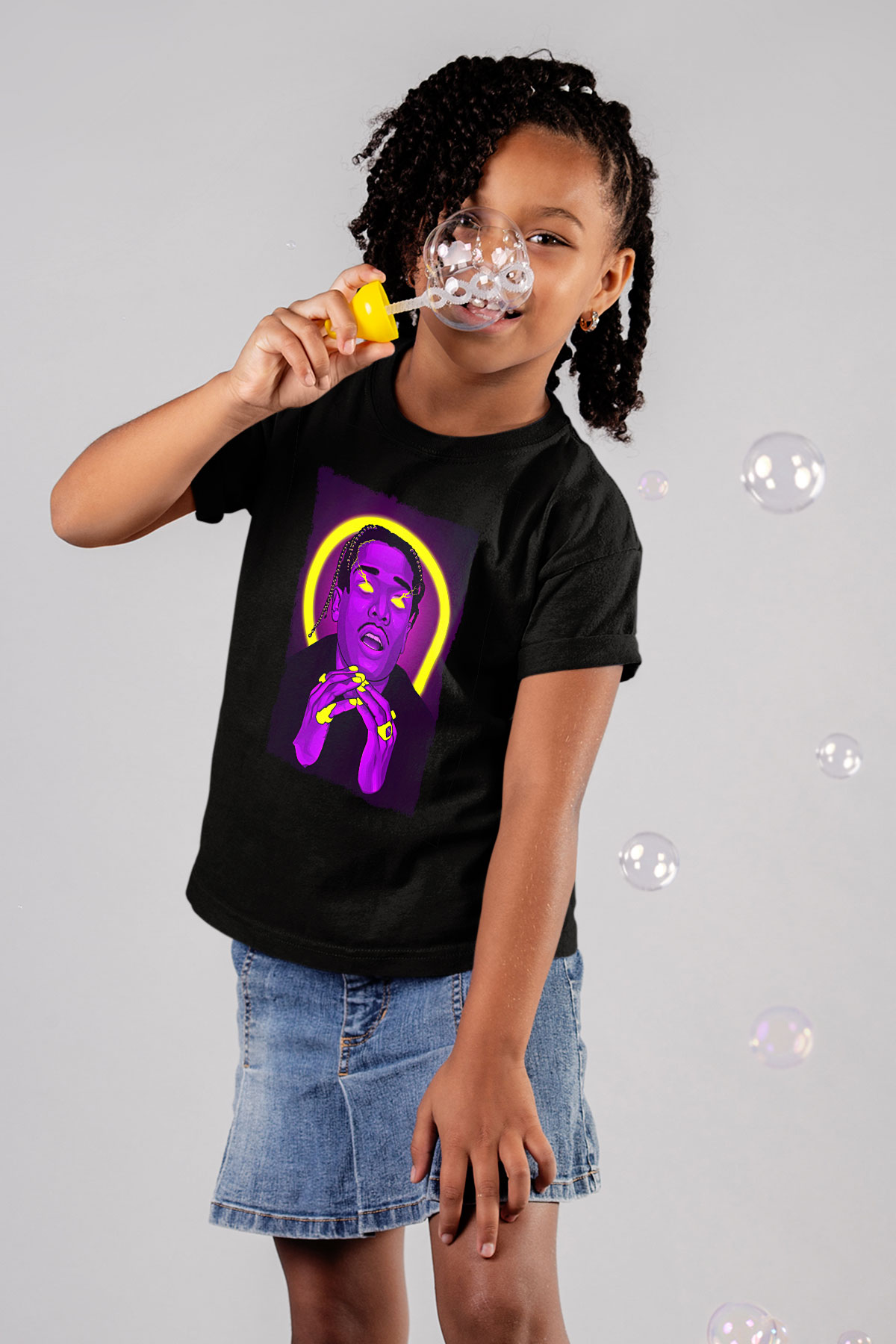 Asap Rocky Baskılı Unisex Siyah Çocuk Tişört - Tshirt