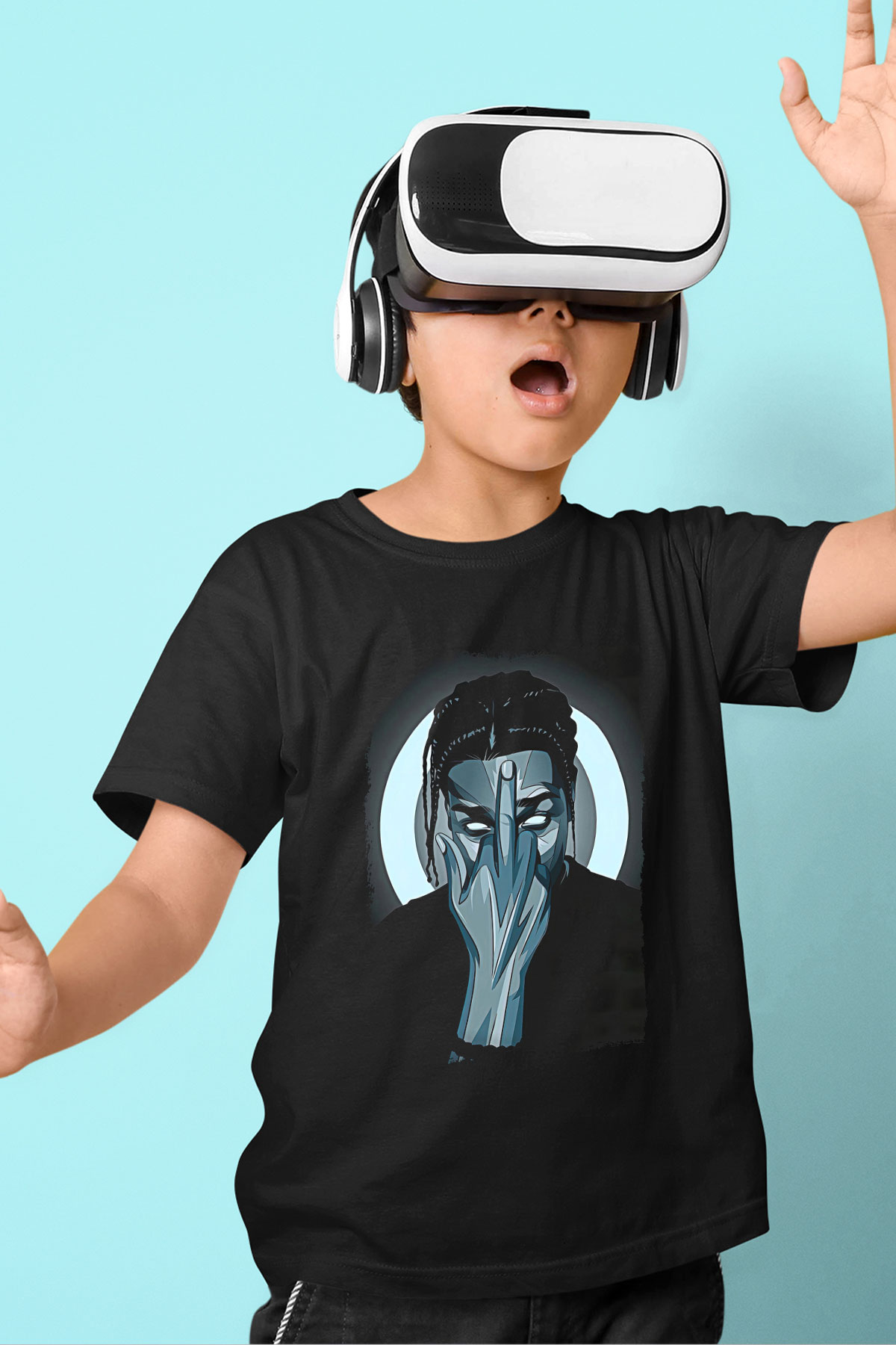 Asap Rocky Baskılı Unisex Siyah Çocuk Tişört - Tshirt